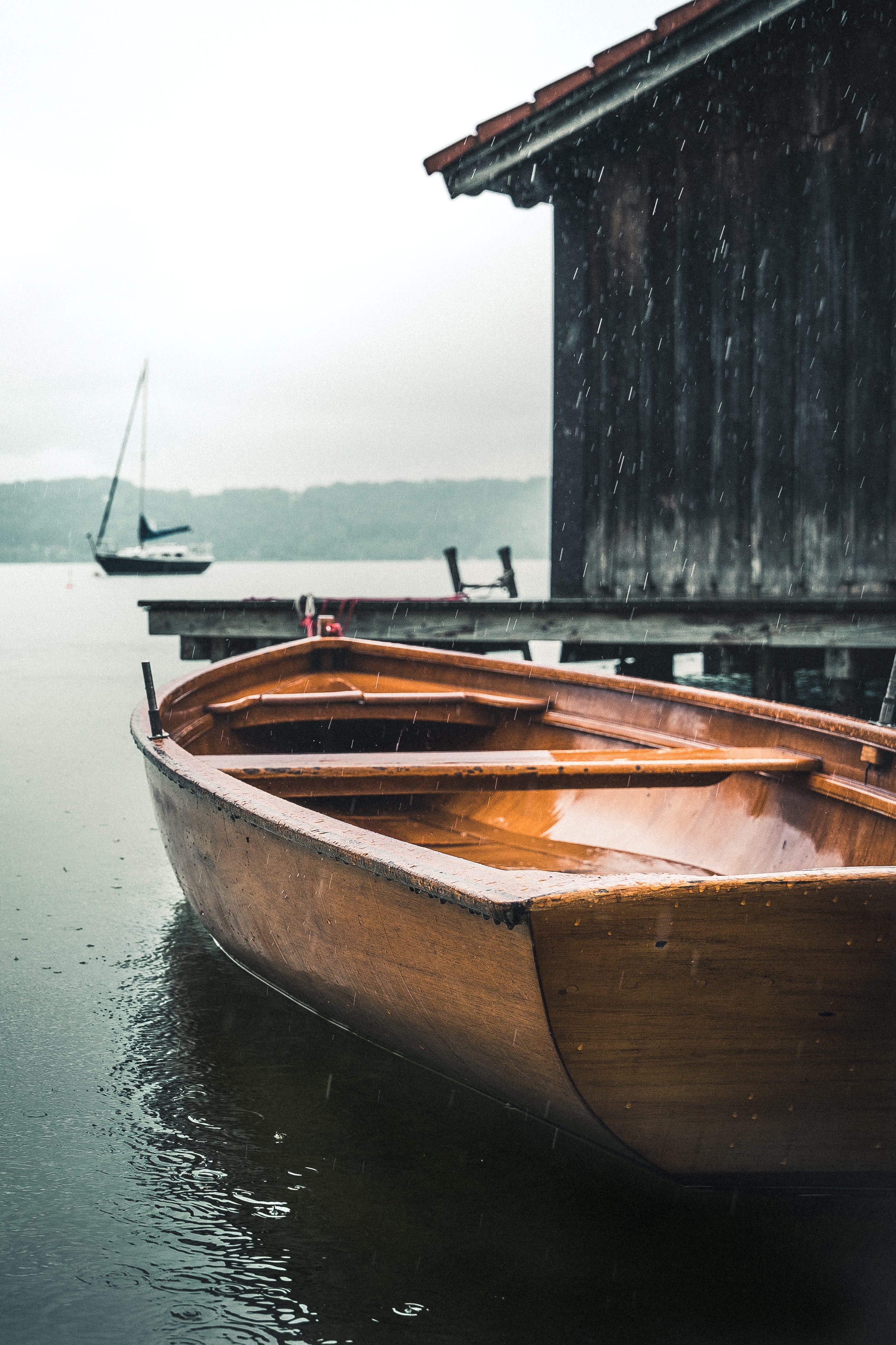 boats, water, rain, pier, miscellanea, miscellaneous, wharf Smartphone Background