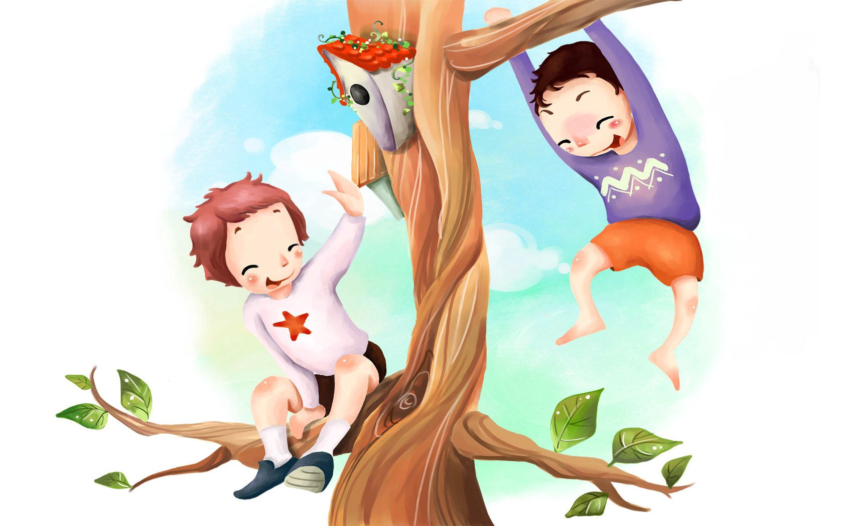 Children foliage, tree, fun, birdhouse Free Stock Photos