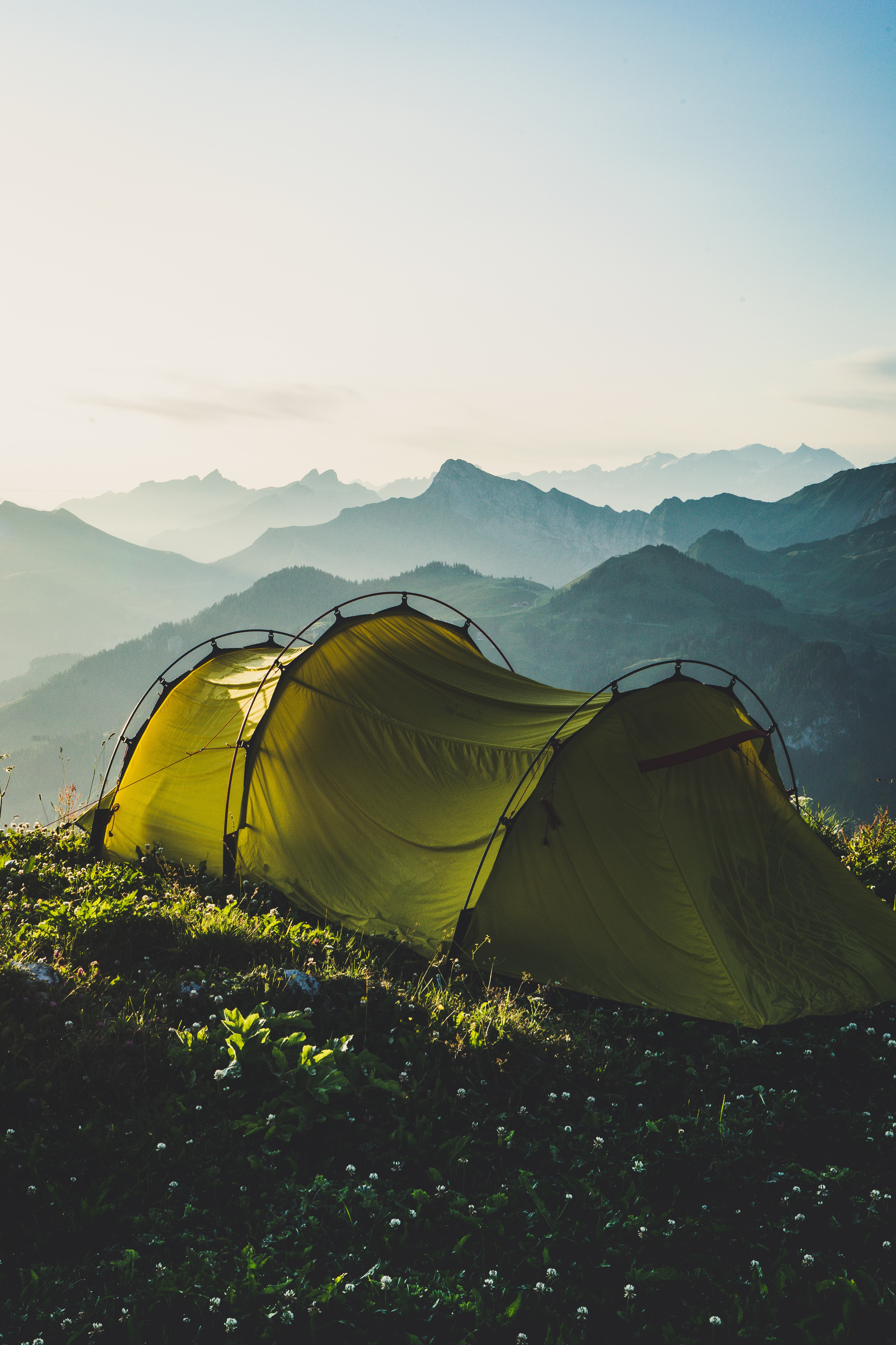 Phone Wallpaper journey, mountains, tent, campsite