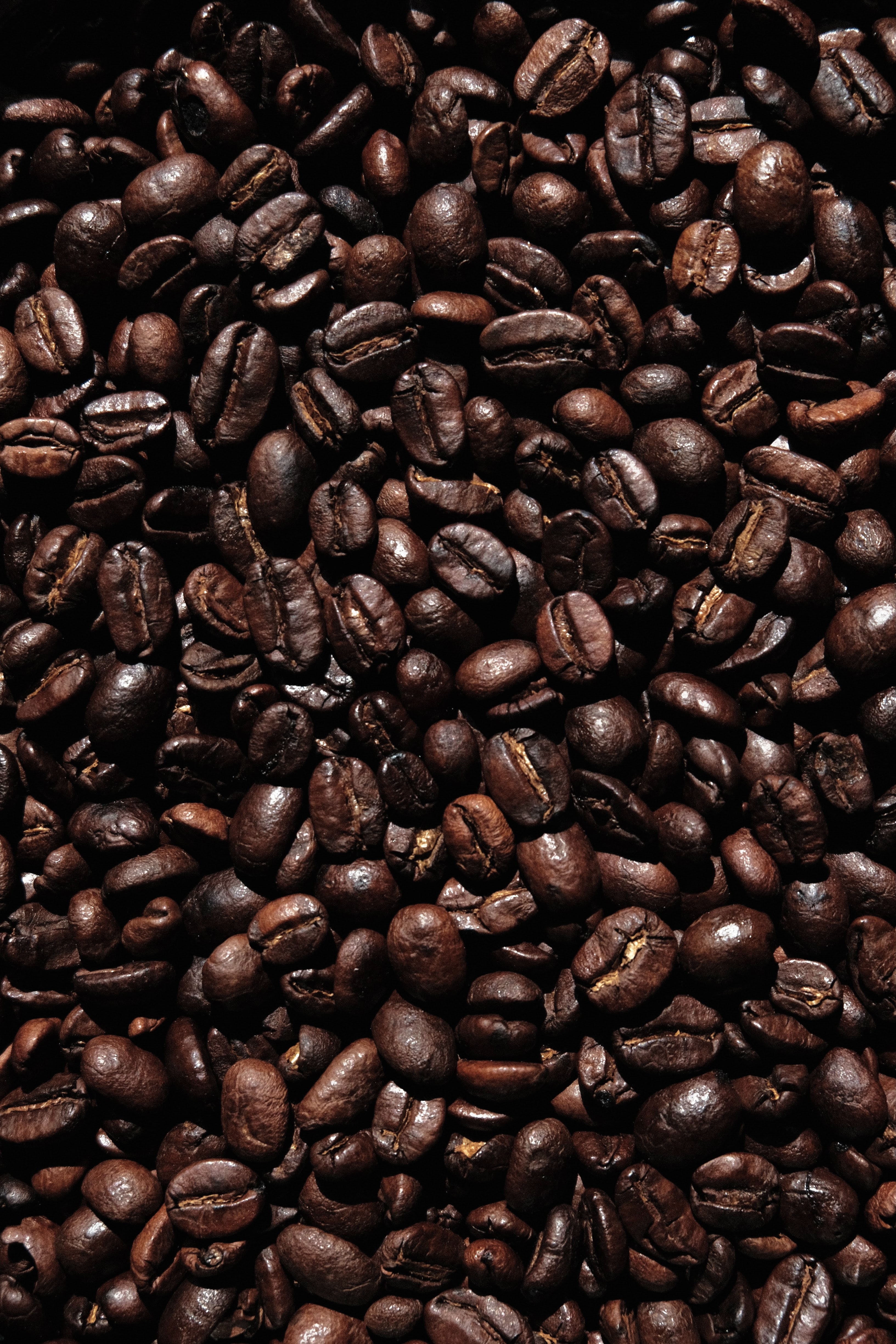 Handy-Wallpaper Lebensmittel, Coffee, Korn, Makro, Dunkel, Braun, Getreide, Kaffeebohnen kostenlos herunterladen.