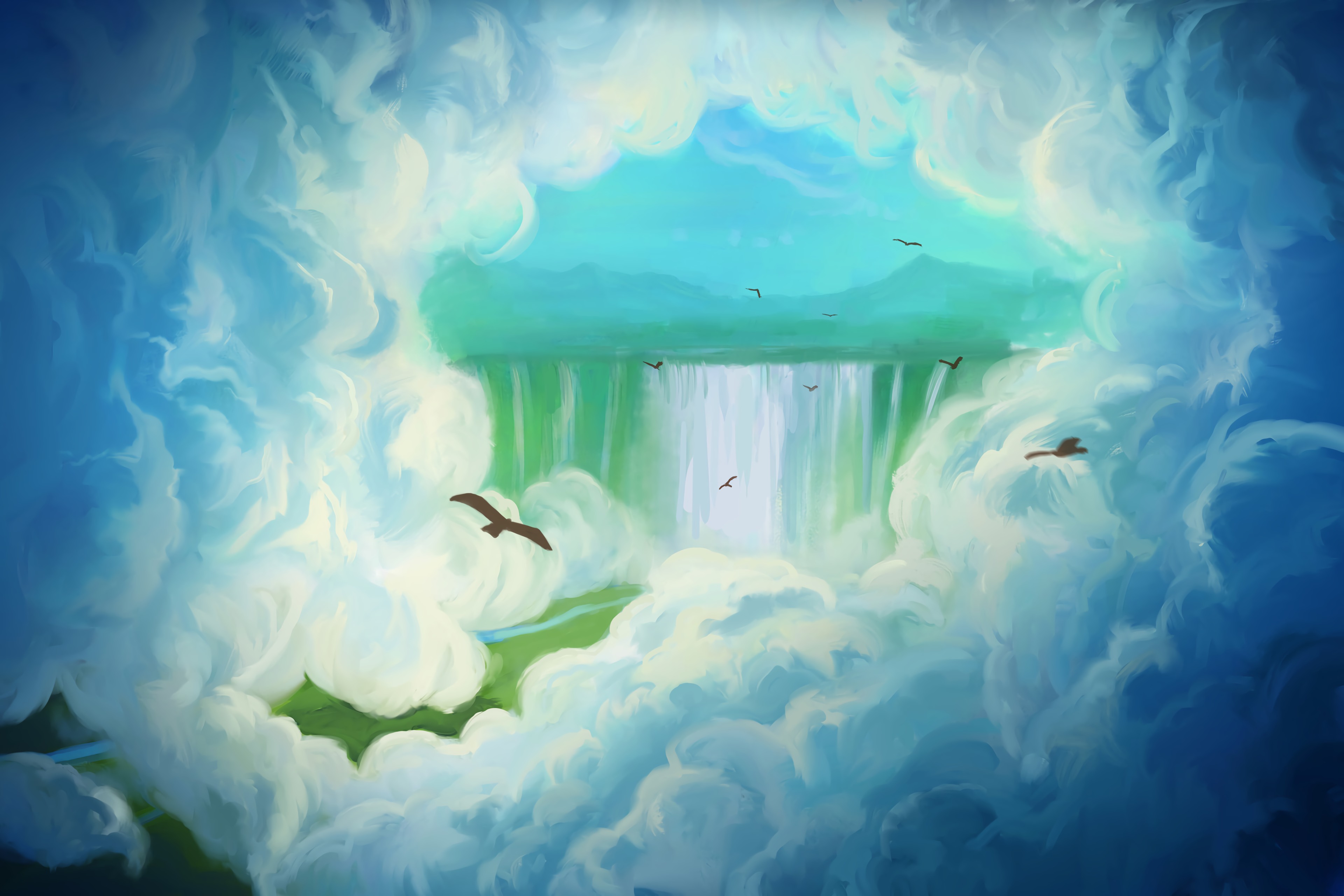 clouds, waterfall, art New Lock Screen Backgrounds