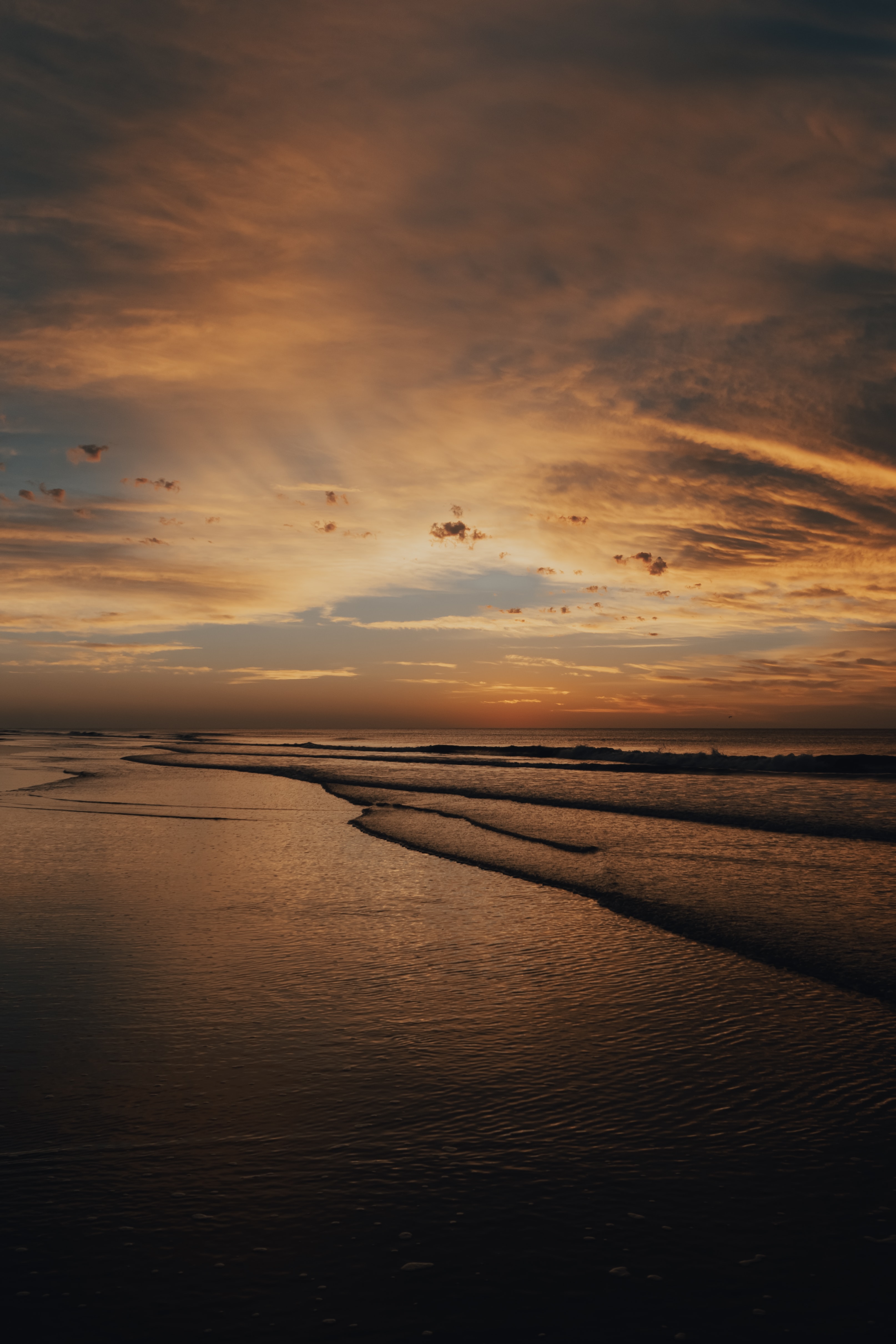 twilight, sunset, sea, nature, waves, beach, dusk Smartphone Background