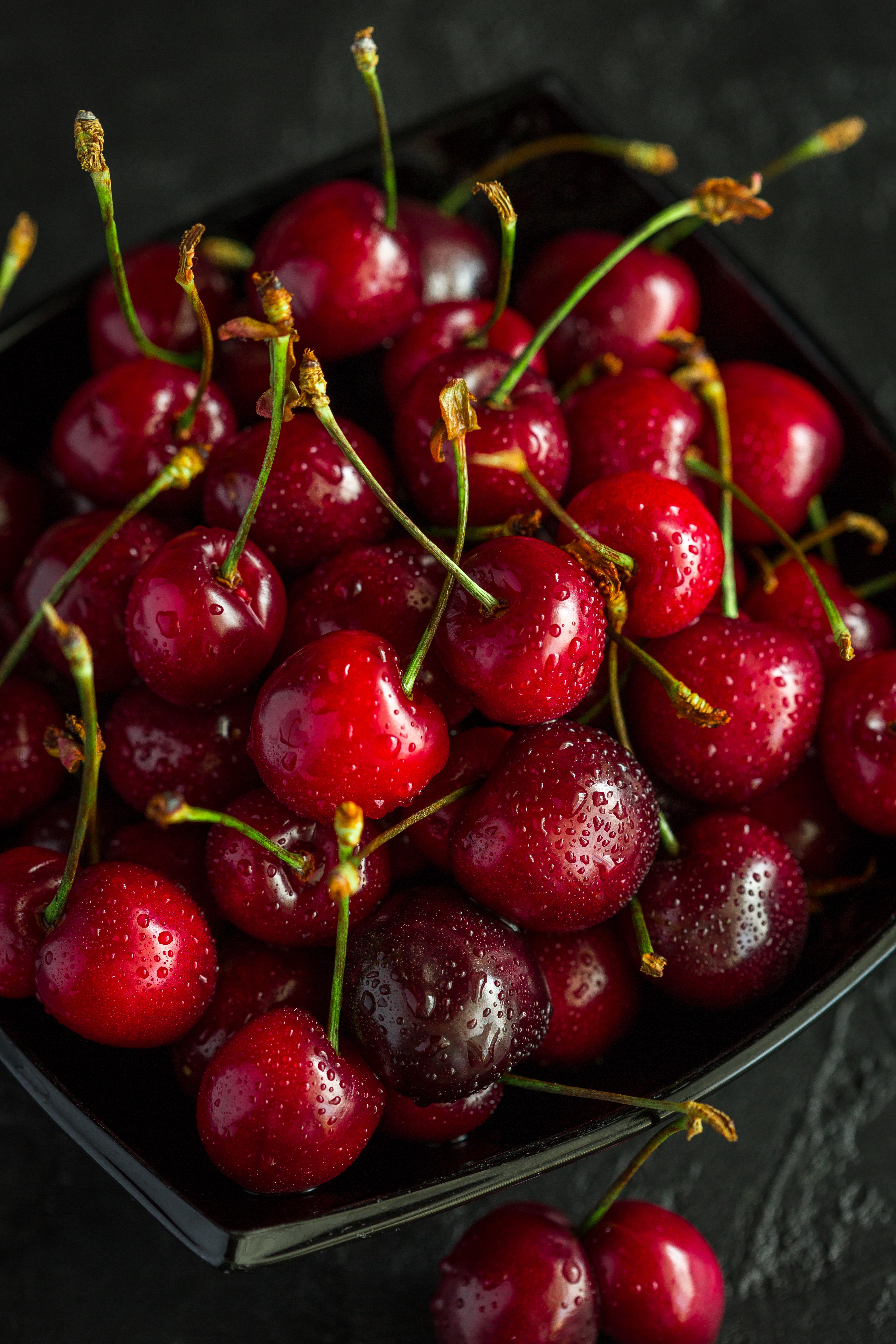 wet, red, cherries, ripe home screen for smartphone