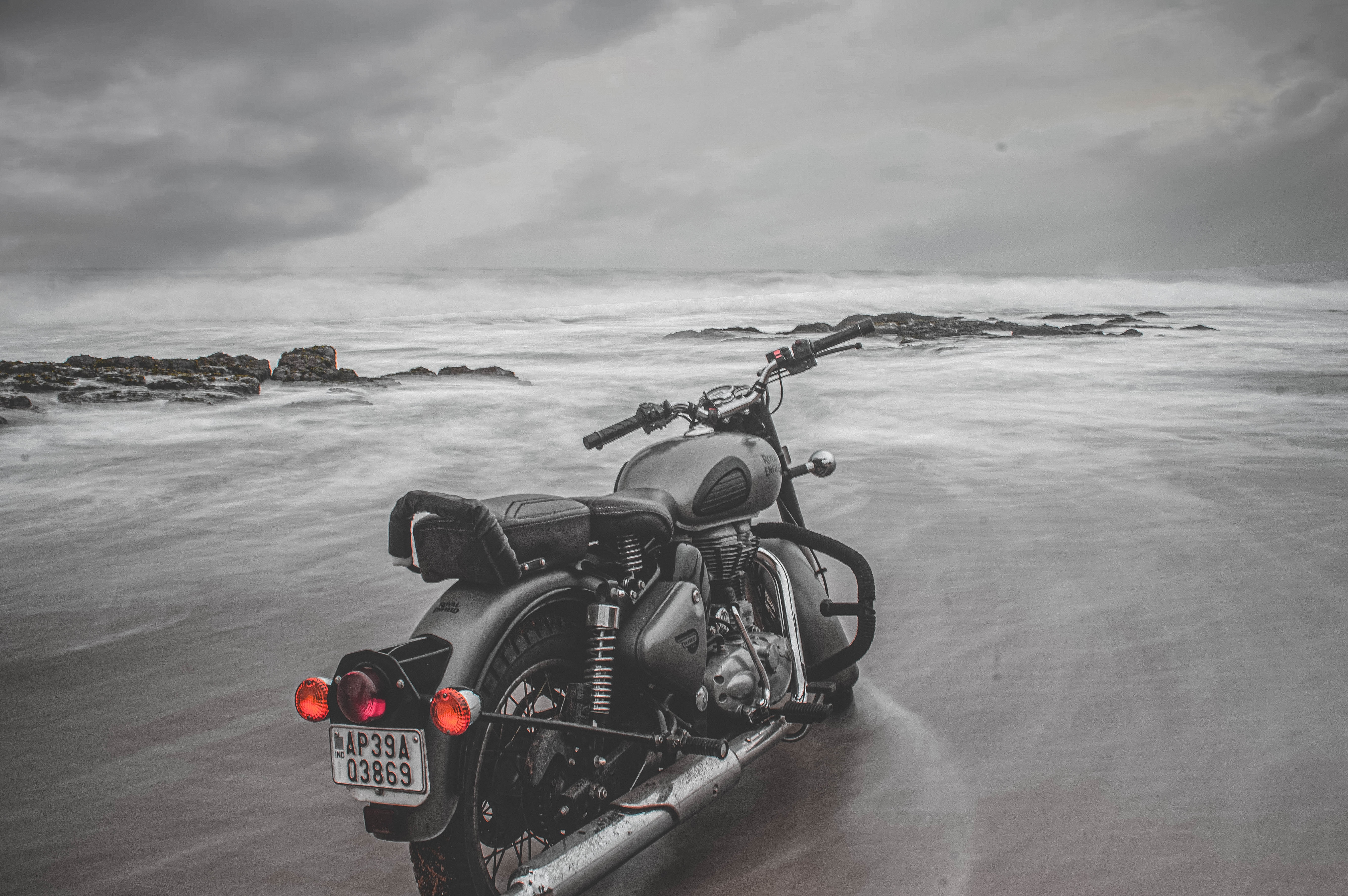 bike, sea, beach, motorcycles, grey, motorcycle