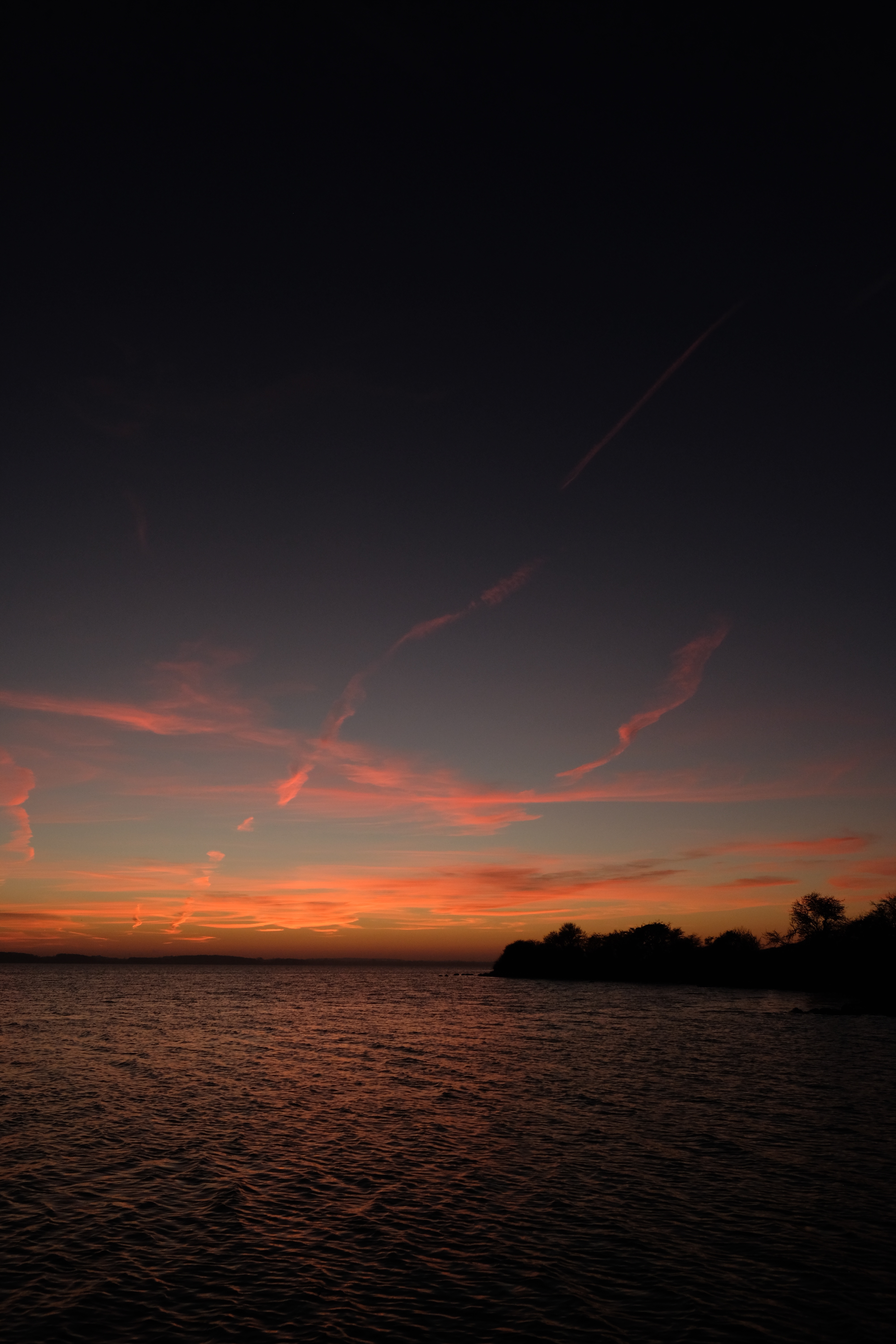 Download mobile wallpaper Sunset, Night, Ripples, Ripple, Horizon, Sea, Nature for free.
