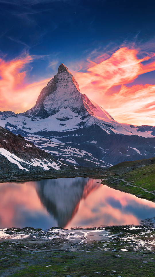 mountains, reflection, mountain, switzerland Cell Phone Image