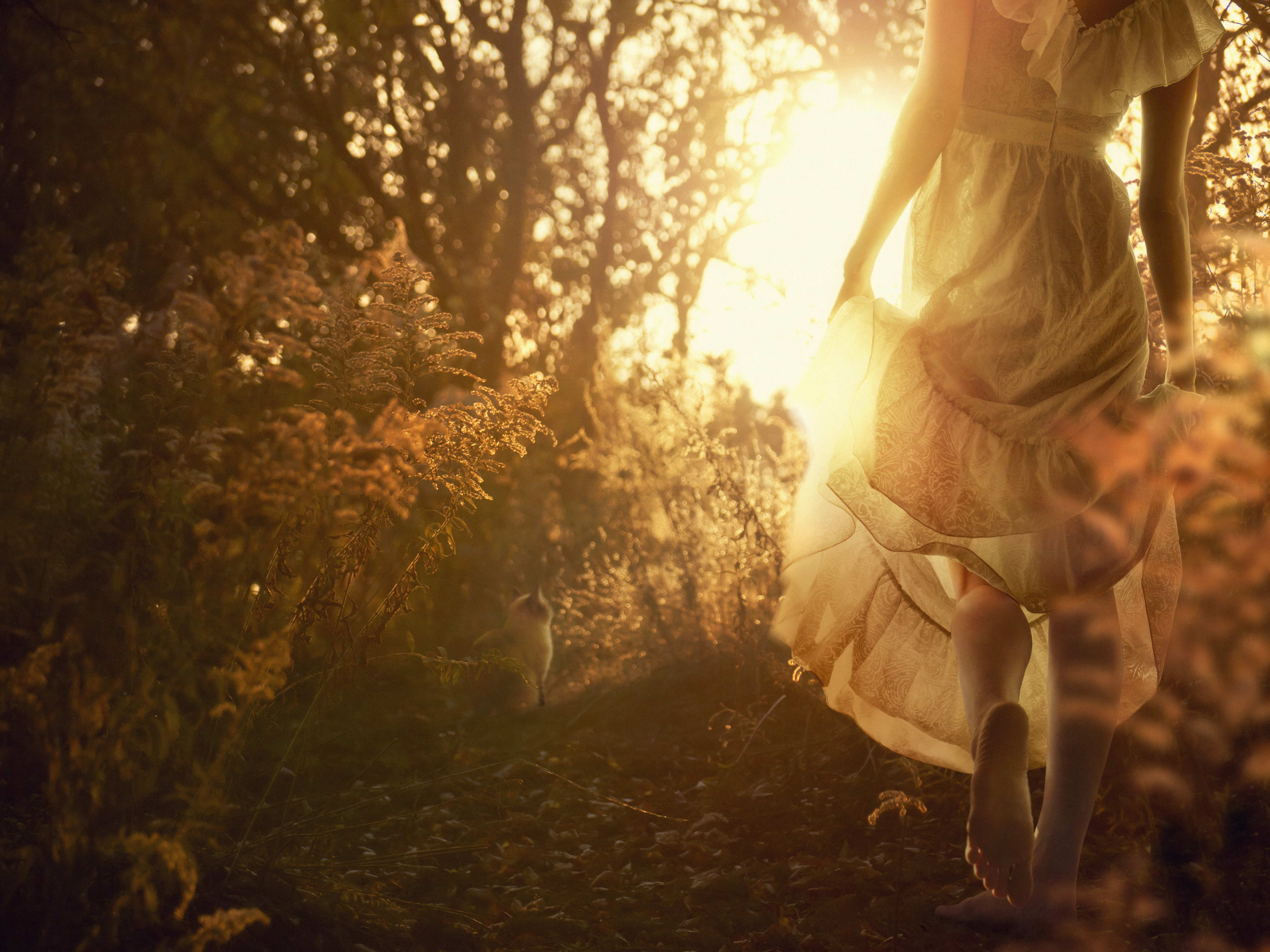 Девушка бежит по лесу
