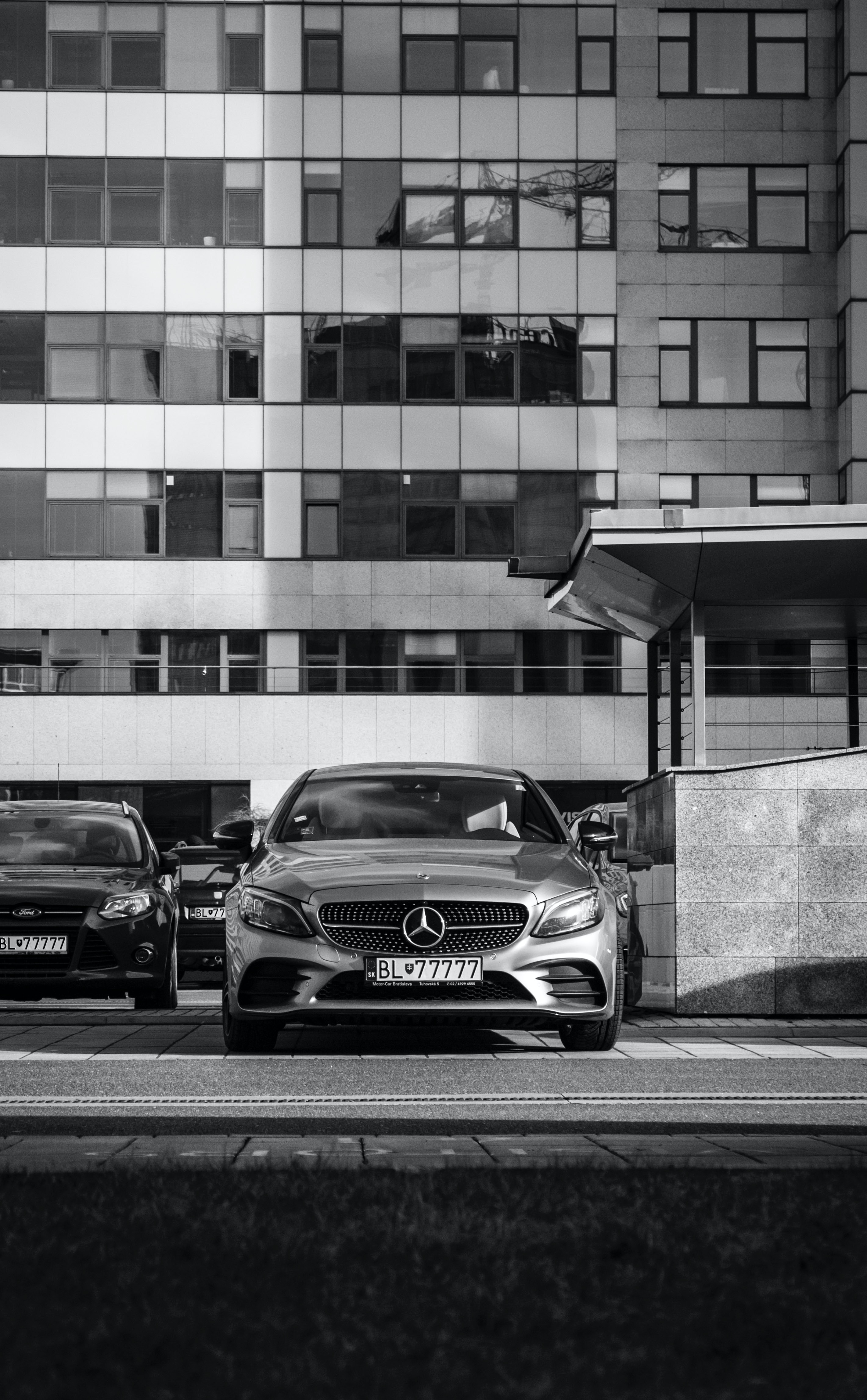 mercedes-benz, cars, car, front view, bw, chb
