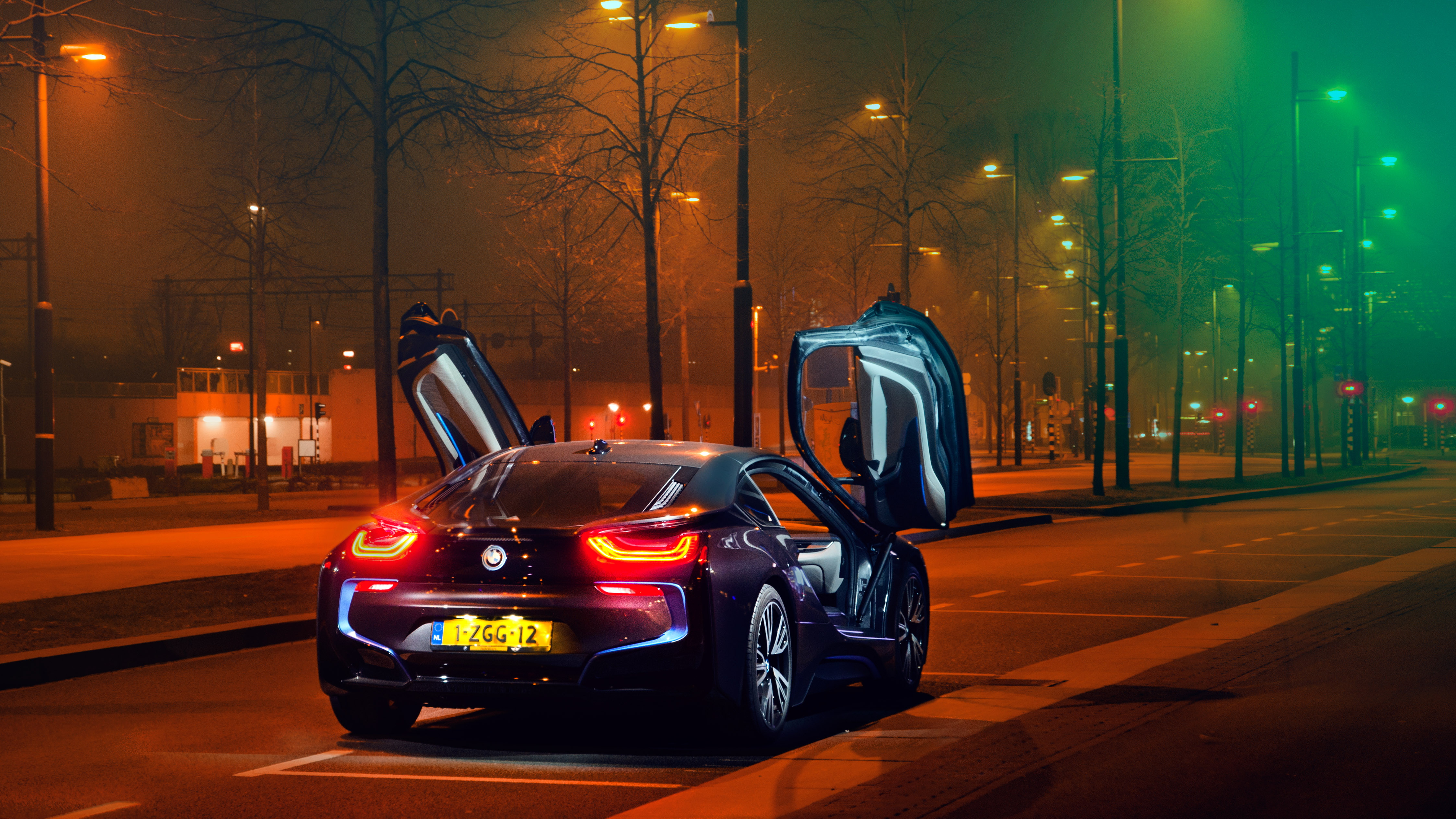 132346 download wallpaper supercar, sports, bmw, night, cars, city, lights, sports car, parking, bmw i8 screensavers and pictures for free