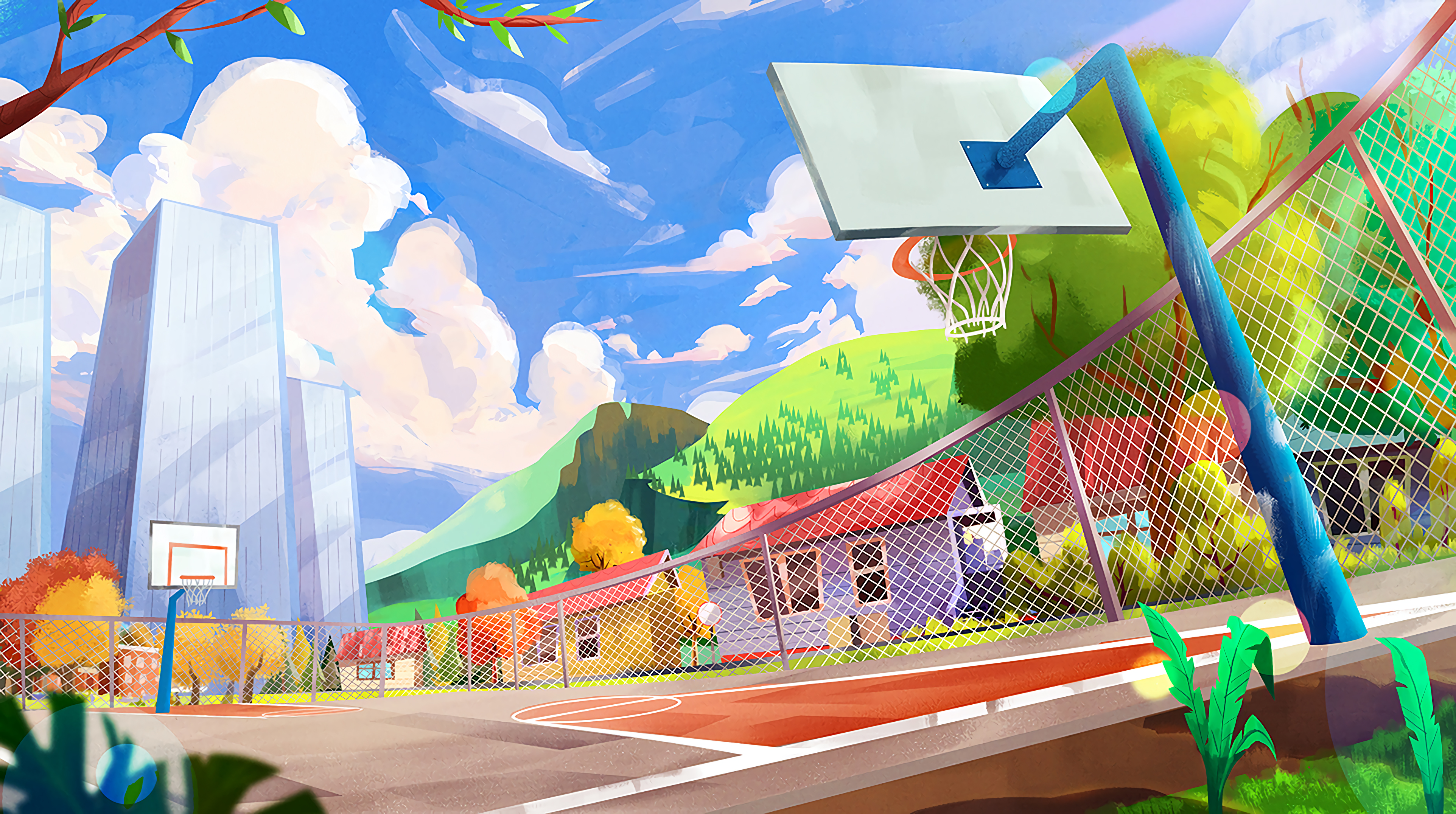 Free Backgrounds colourful, art, sports ground, basketball hoop