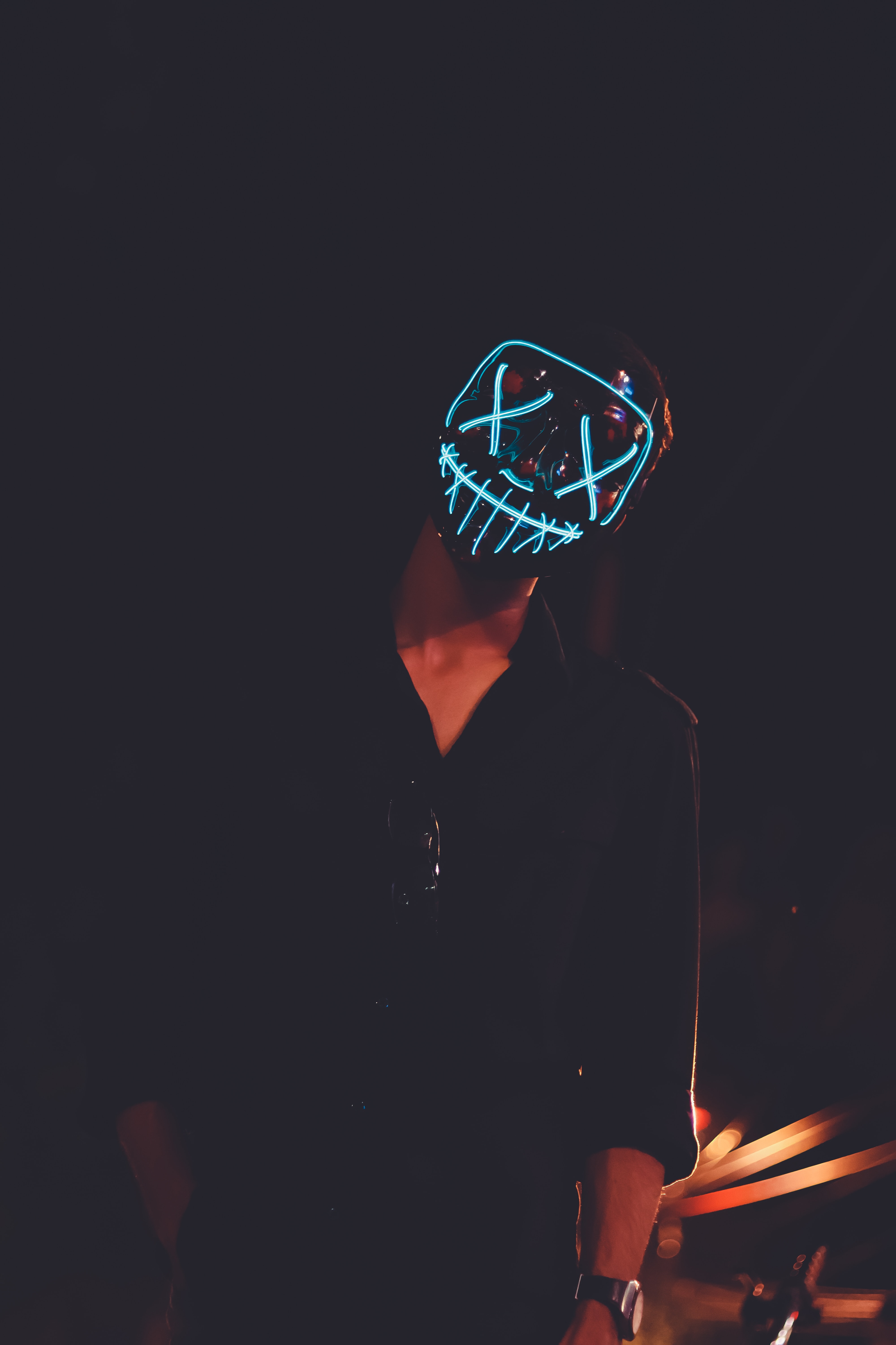 Mobile HD Wallpaper Mask dark, glow, silhouette, neon