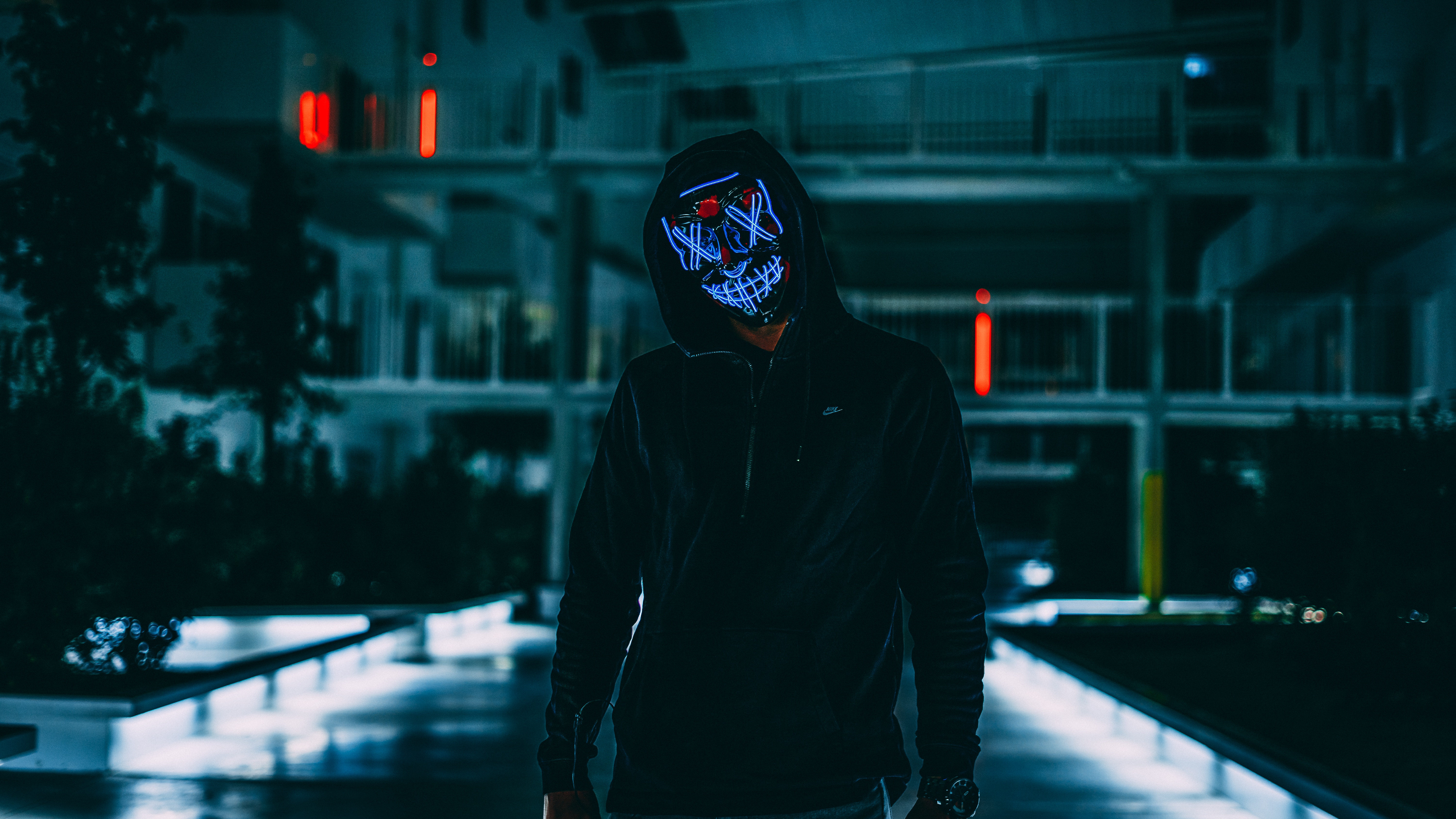 Darkness hood, glow, anonymous, mask 4k Wallpaper
