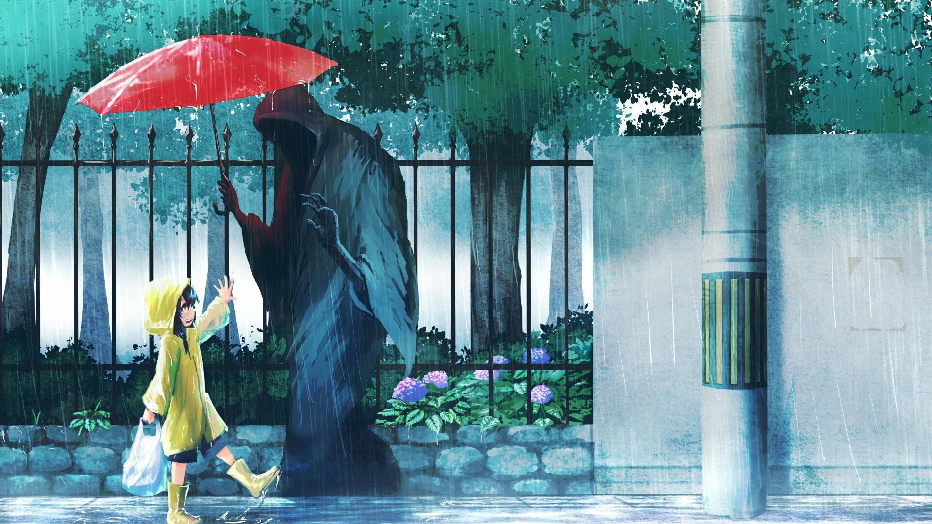845459壁紙のダウンロードアニメ, オリジナル, 死, 雨, 傘-スクリーンセーバーと写真を無料で