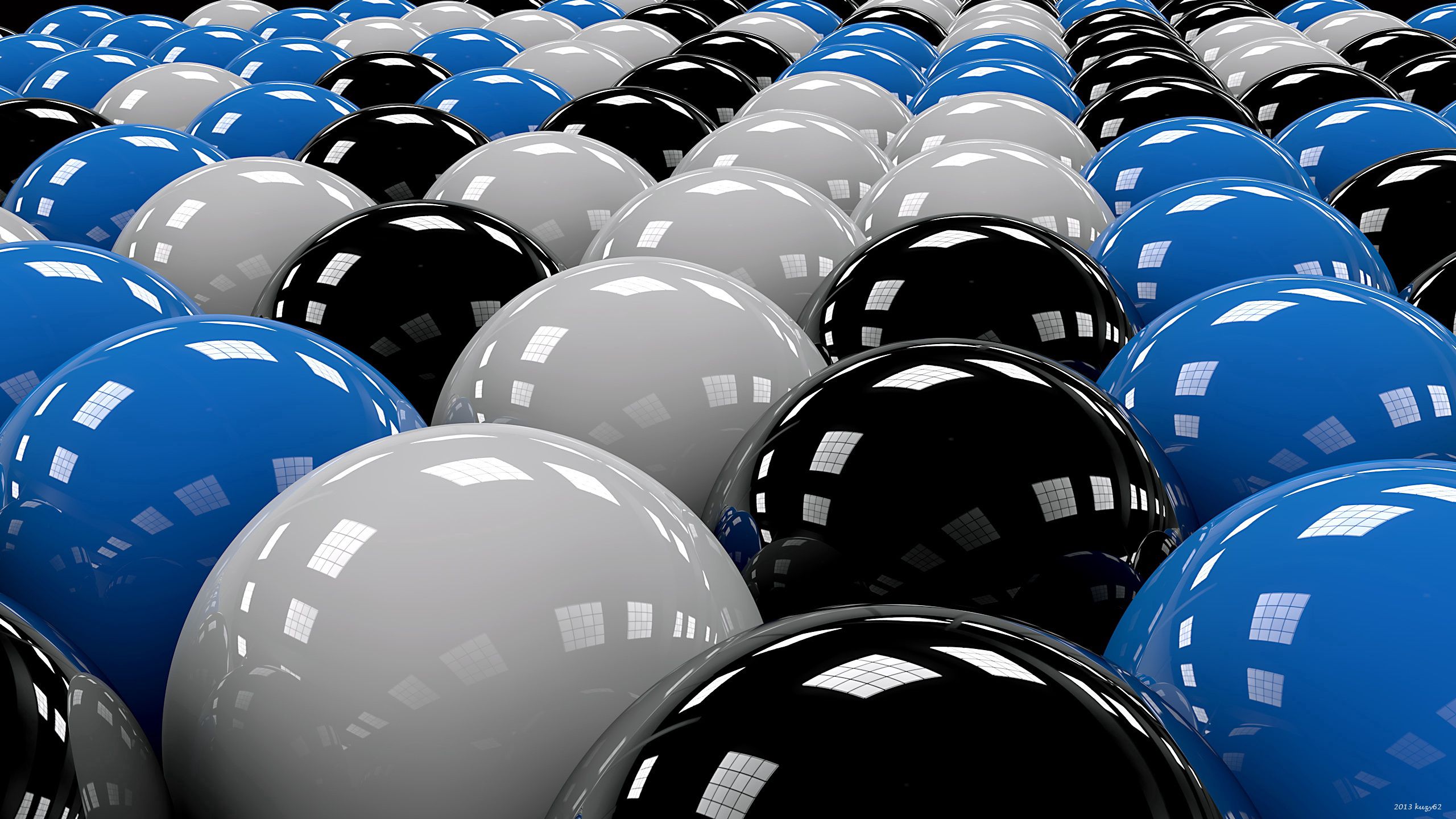 balls, rows, black, ranks, blue, white, 3d HD wallpaper