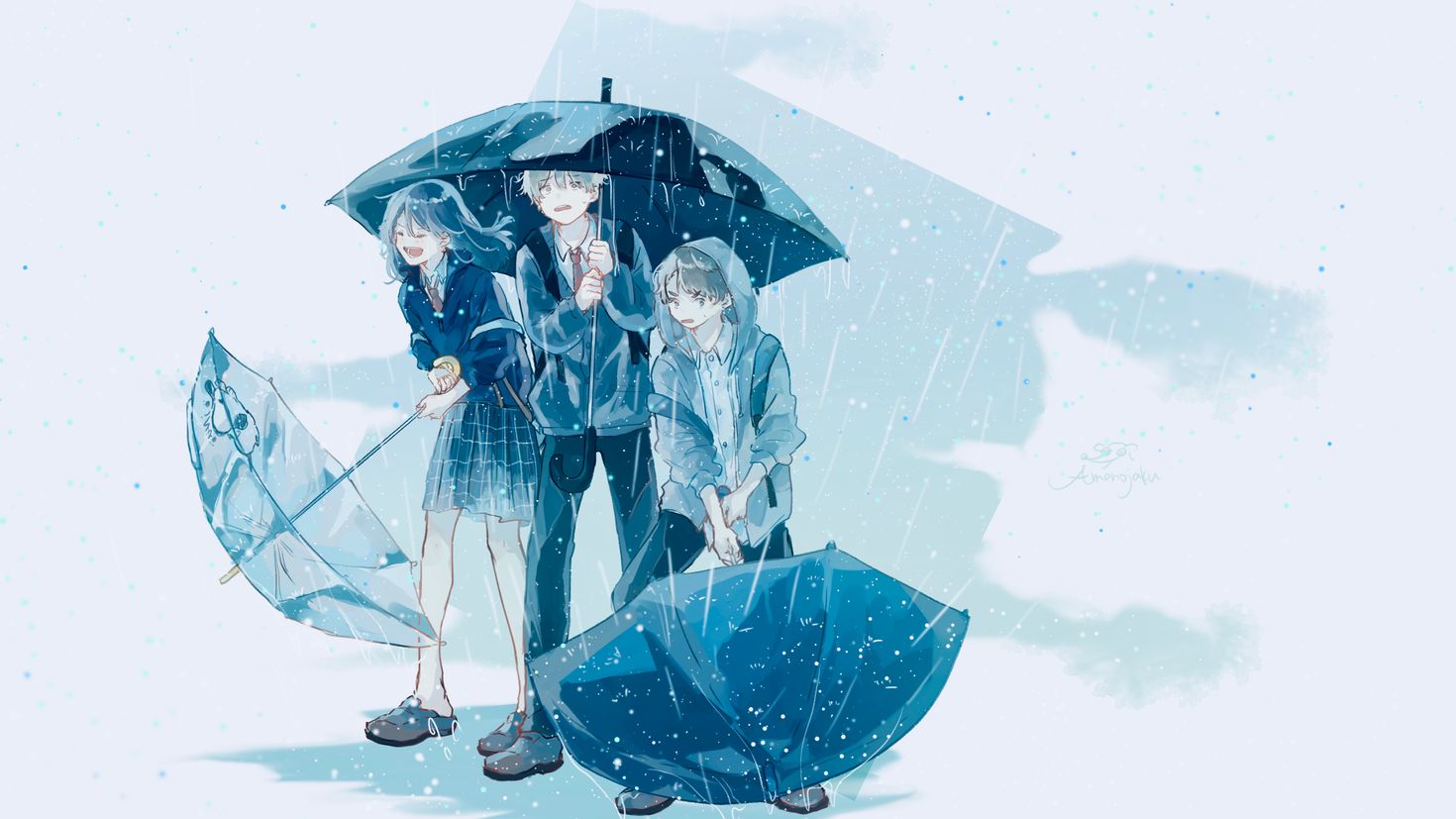 Дождь люди с зонтами