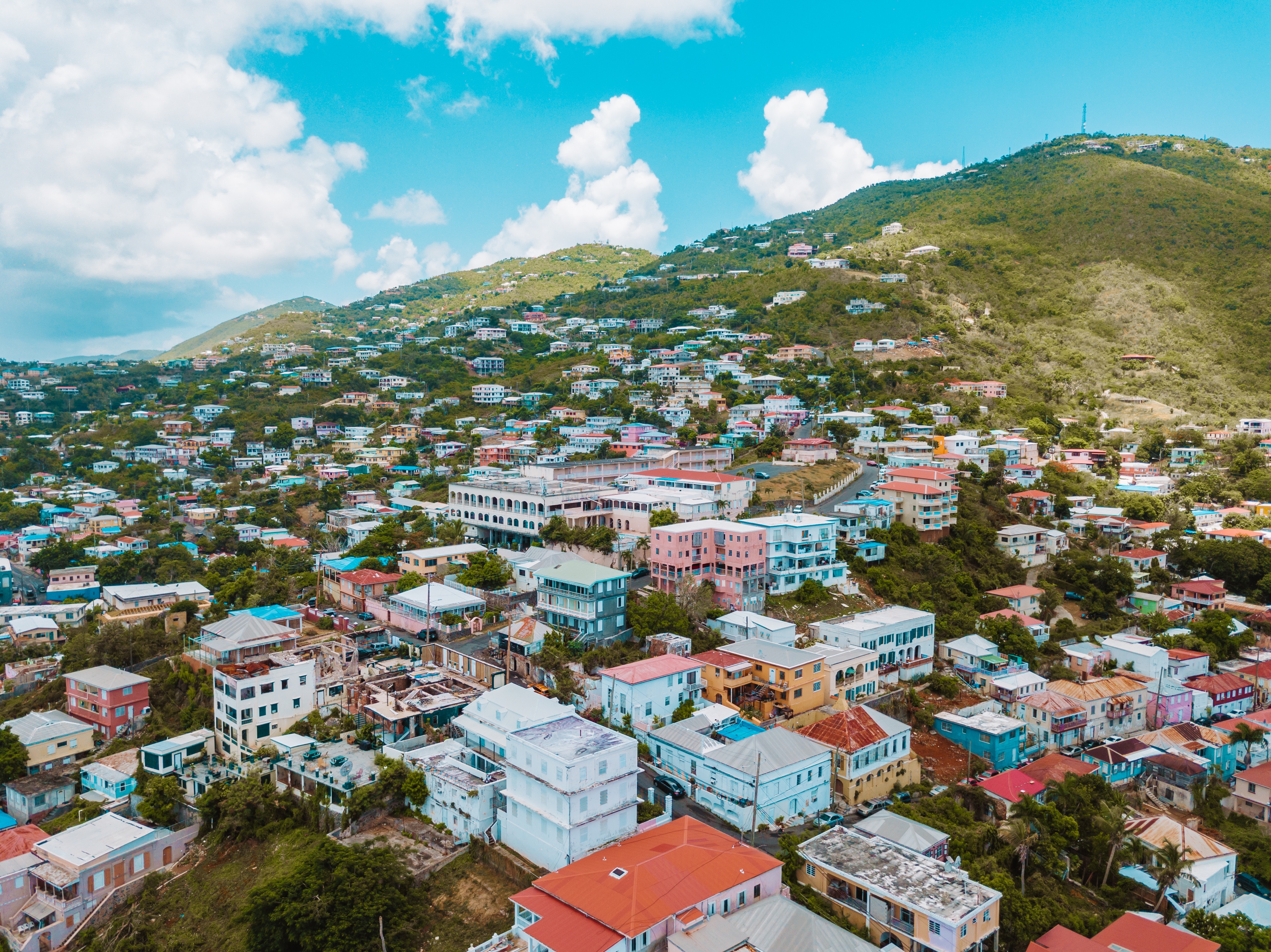 sky, cities, houses, usa, mountain, united states, elevation, charlotte amalie, virgin islands Full HD