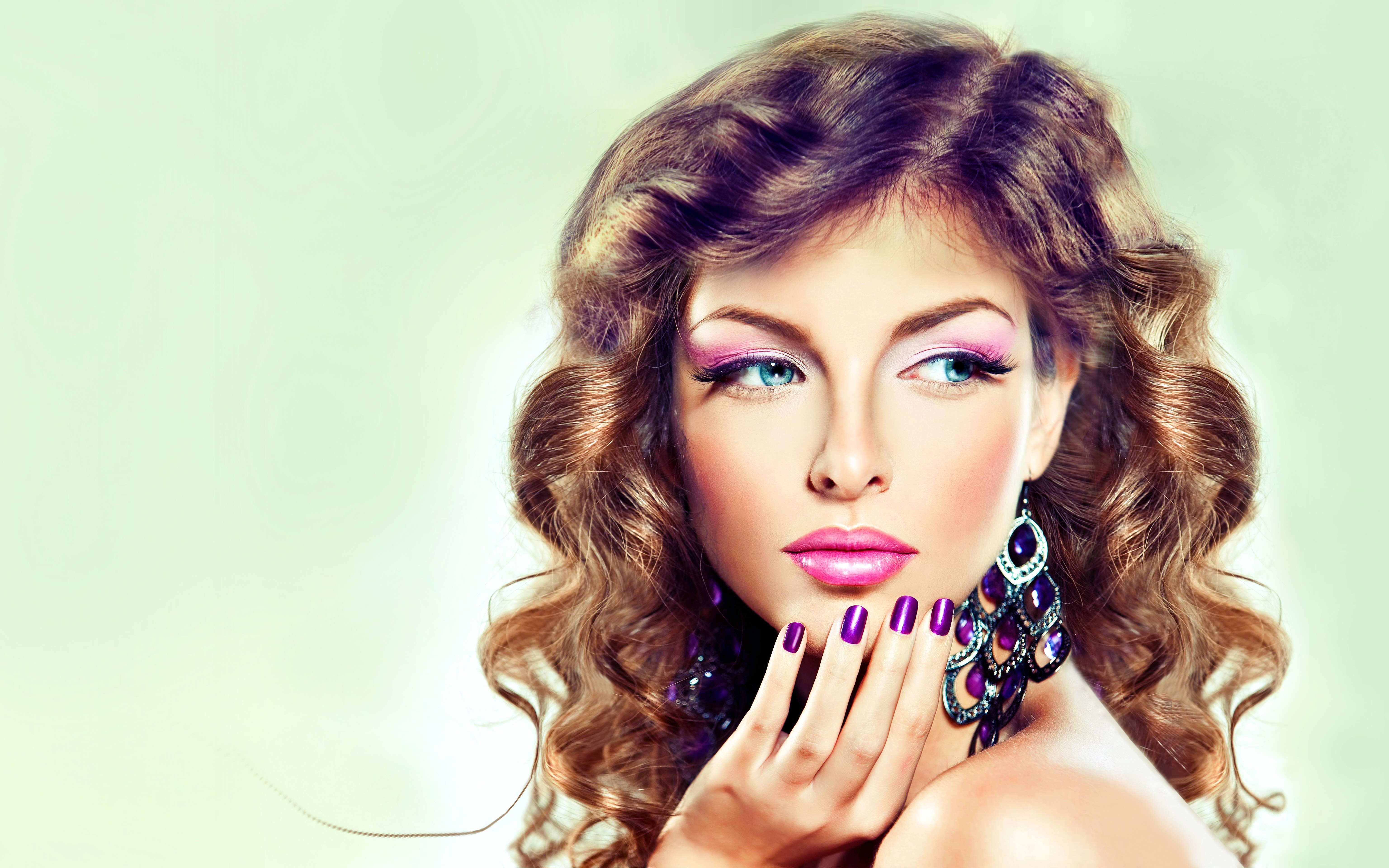 HD desktop wallpaper: Hand, Beautiful, Hair, Face, Brunette, Women, Earrings  download free picture #694590
