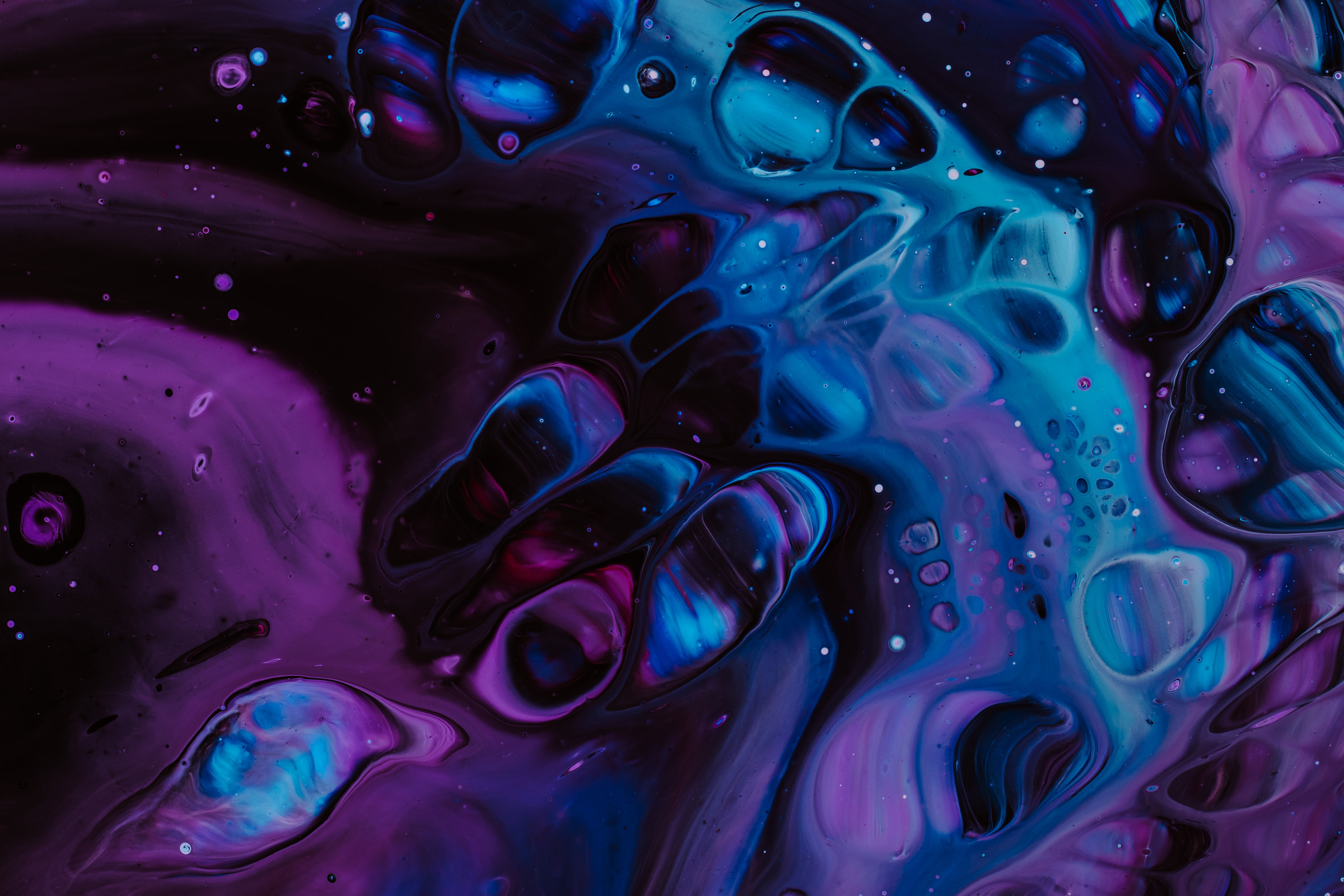 52614 Hintergrundbild herunterladen abstrakt, blau, violett, scheidungen, farbe, flüssigkeit, flecken, spots, lila, flüssige kunst, fluide kunst - Bildschirmschoner und Bilder kostenlos