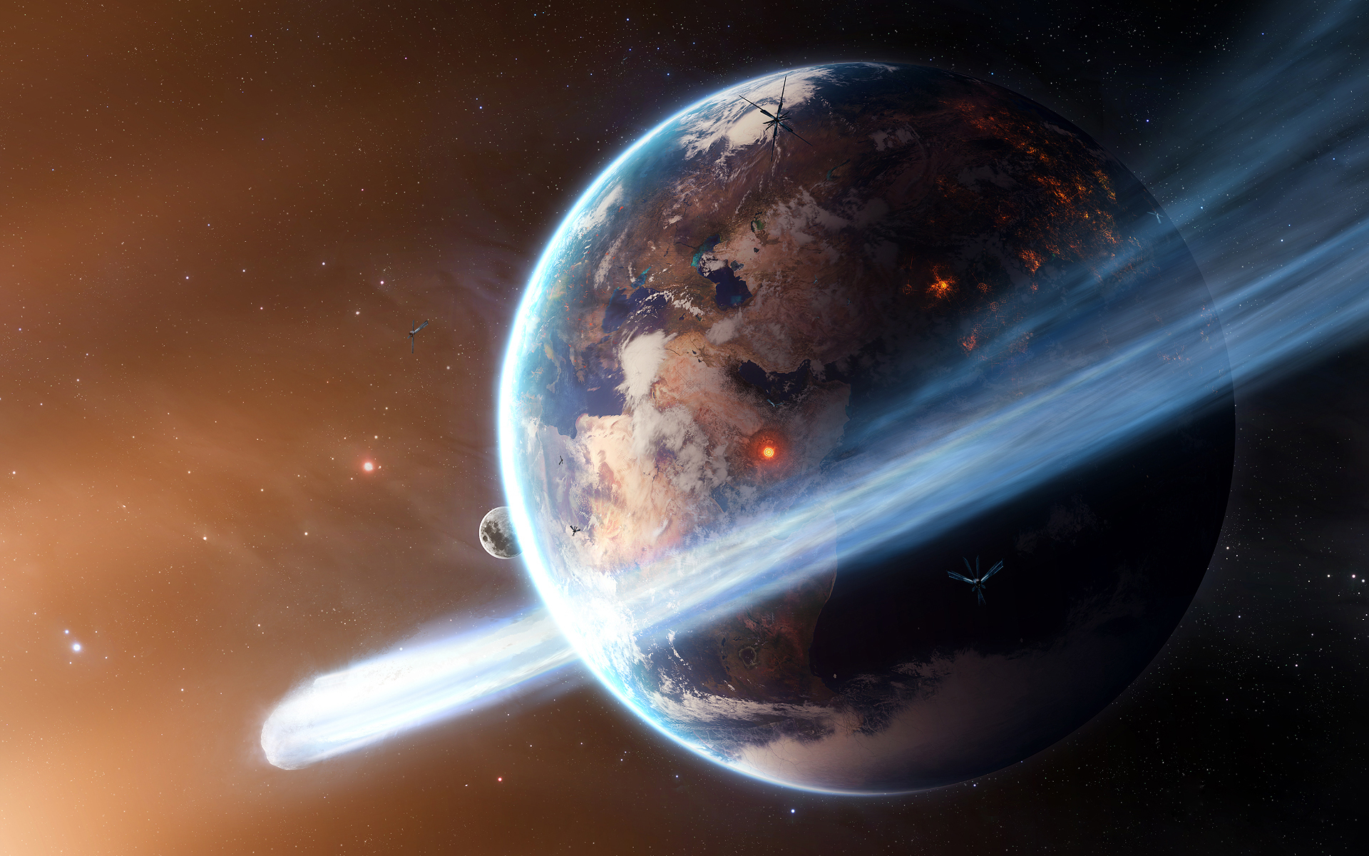 comet, star, space, apocalyptic, meteor, planet, stars, earth, sci fi Free Stock Photo