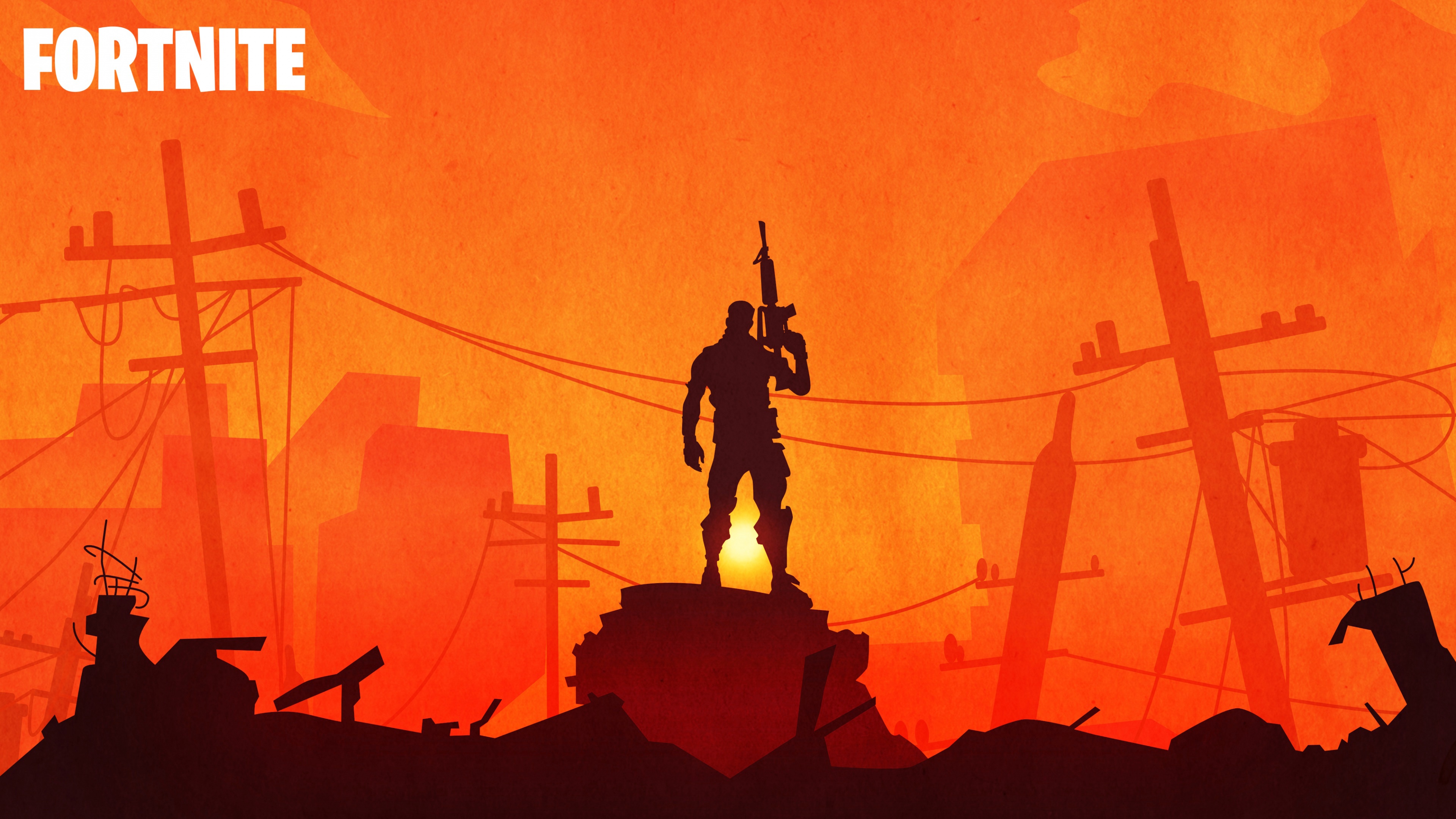 Widescreen image sunset, warrior, video game, fortnite