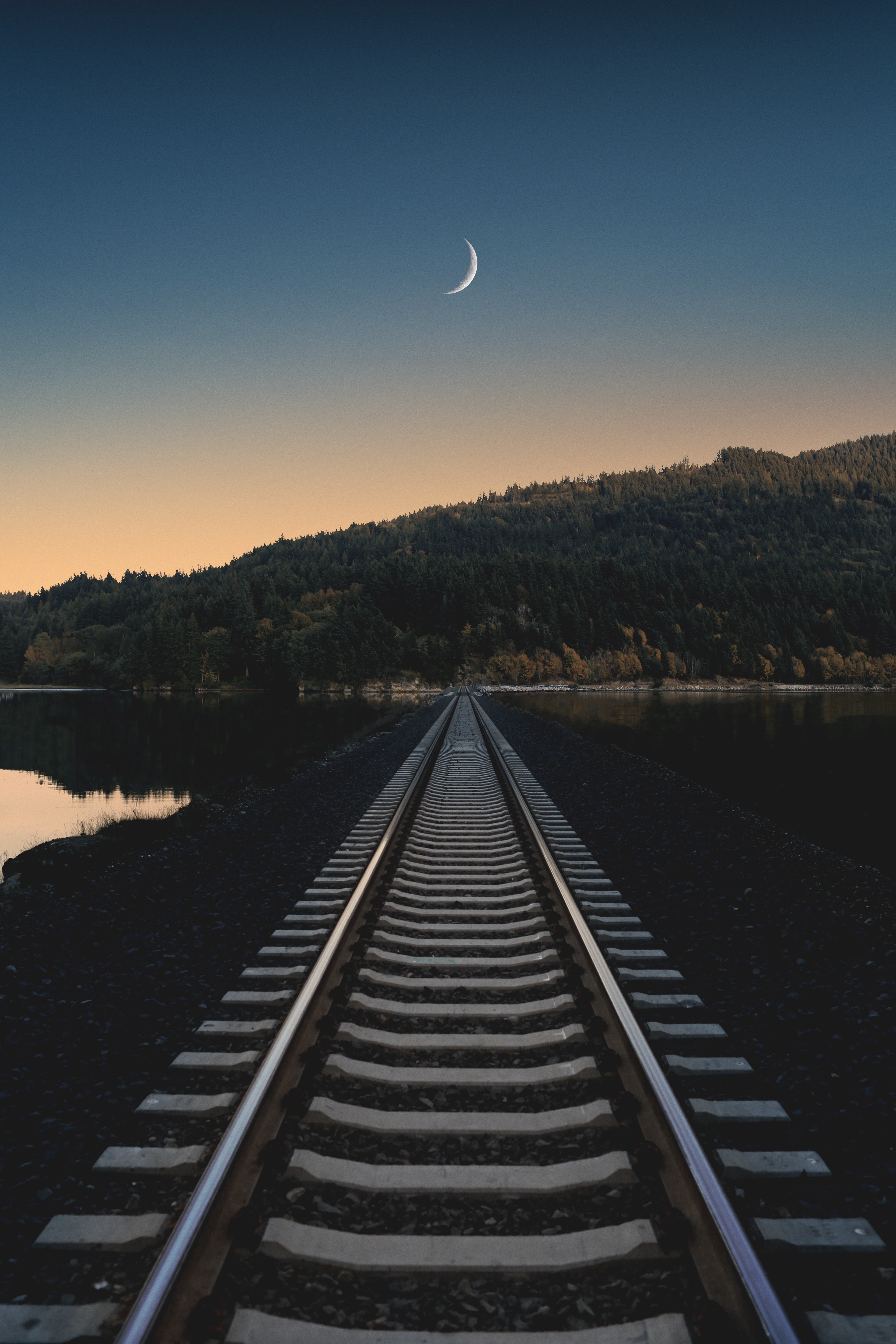 railway, evening, nature home screen for smartphone