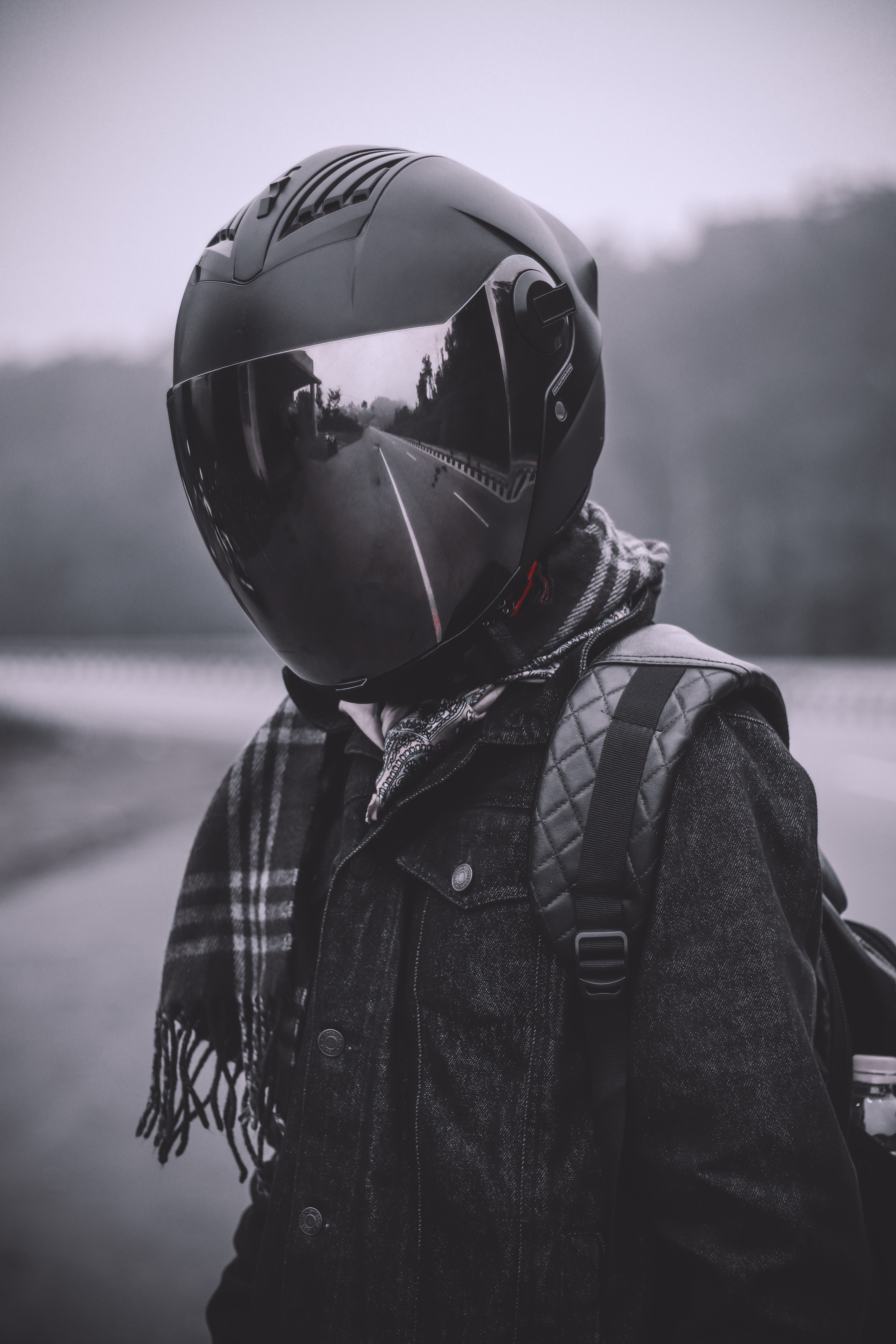 helmet, black, reflection, miscellanea, miscellaneous, human, person