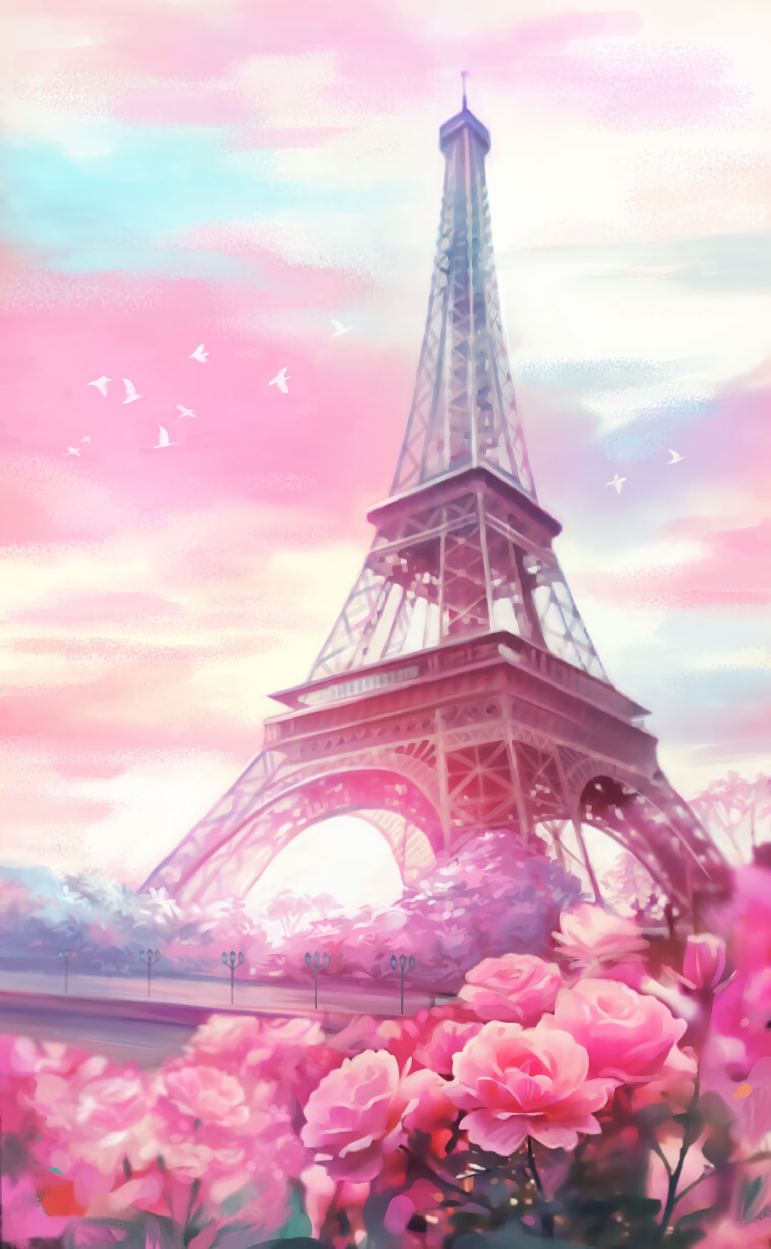 tower, flowers, art, paris