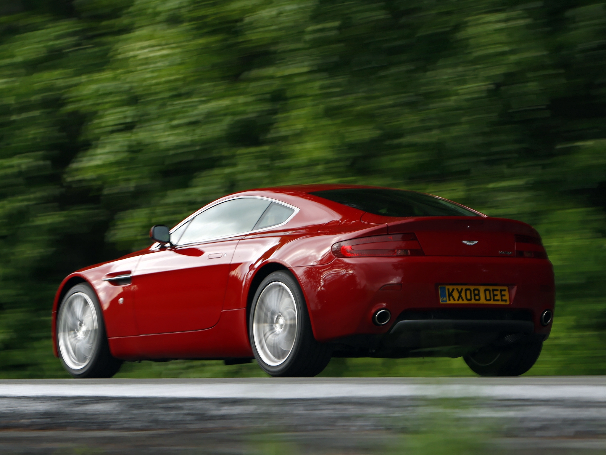 trees, aston martin, cars, red, side view, 2008, v8, vantage