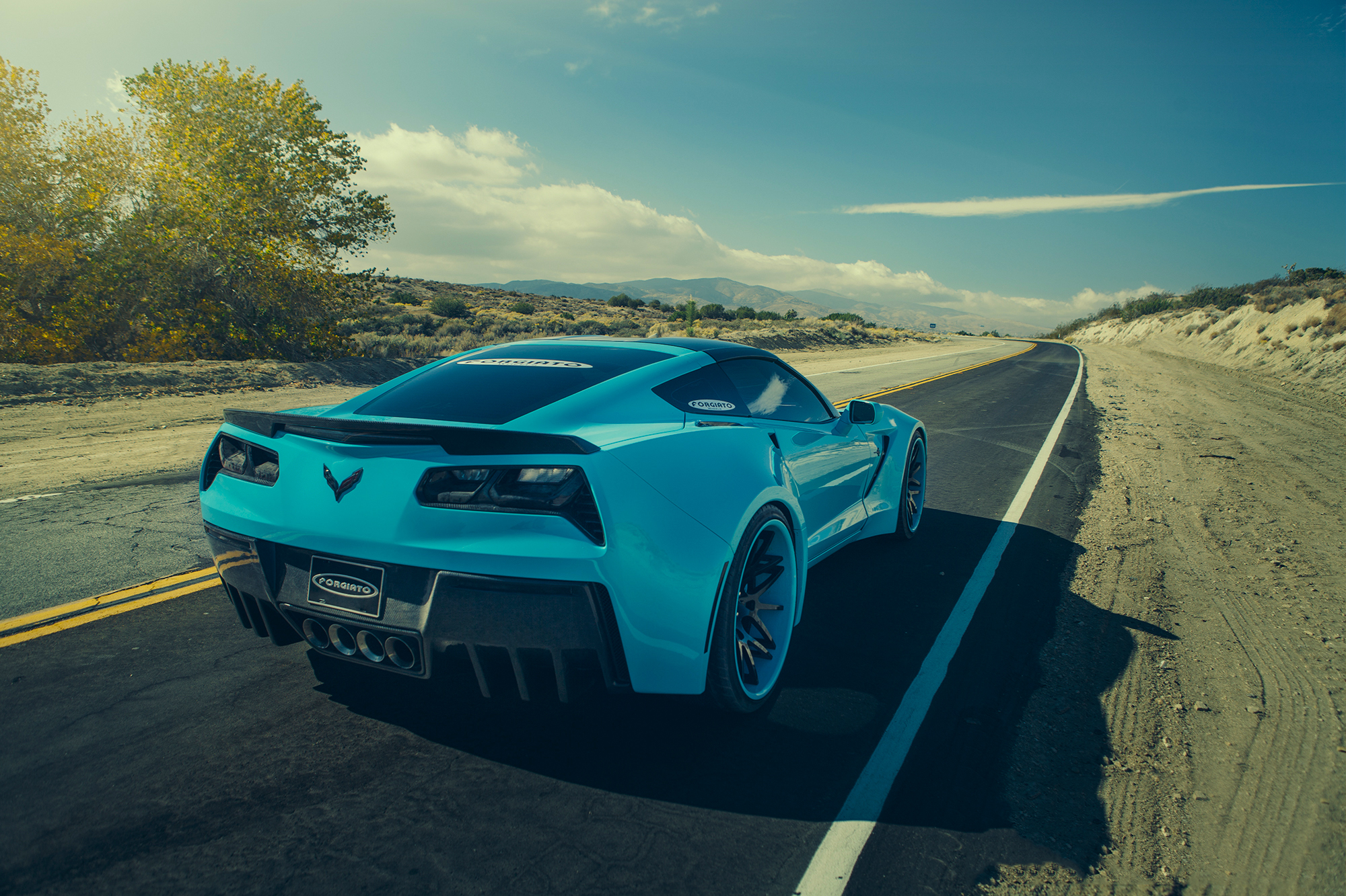 149226 download wallpaper chevrolet, cars, blue, back view, rear view, corvette, stingray, c7, forgiato screensavers and pictures for free