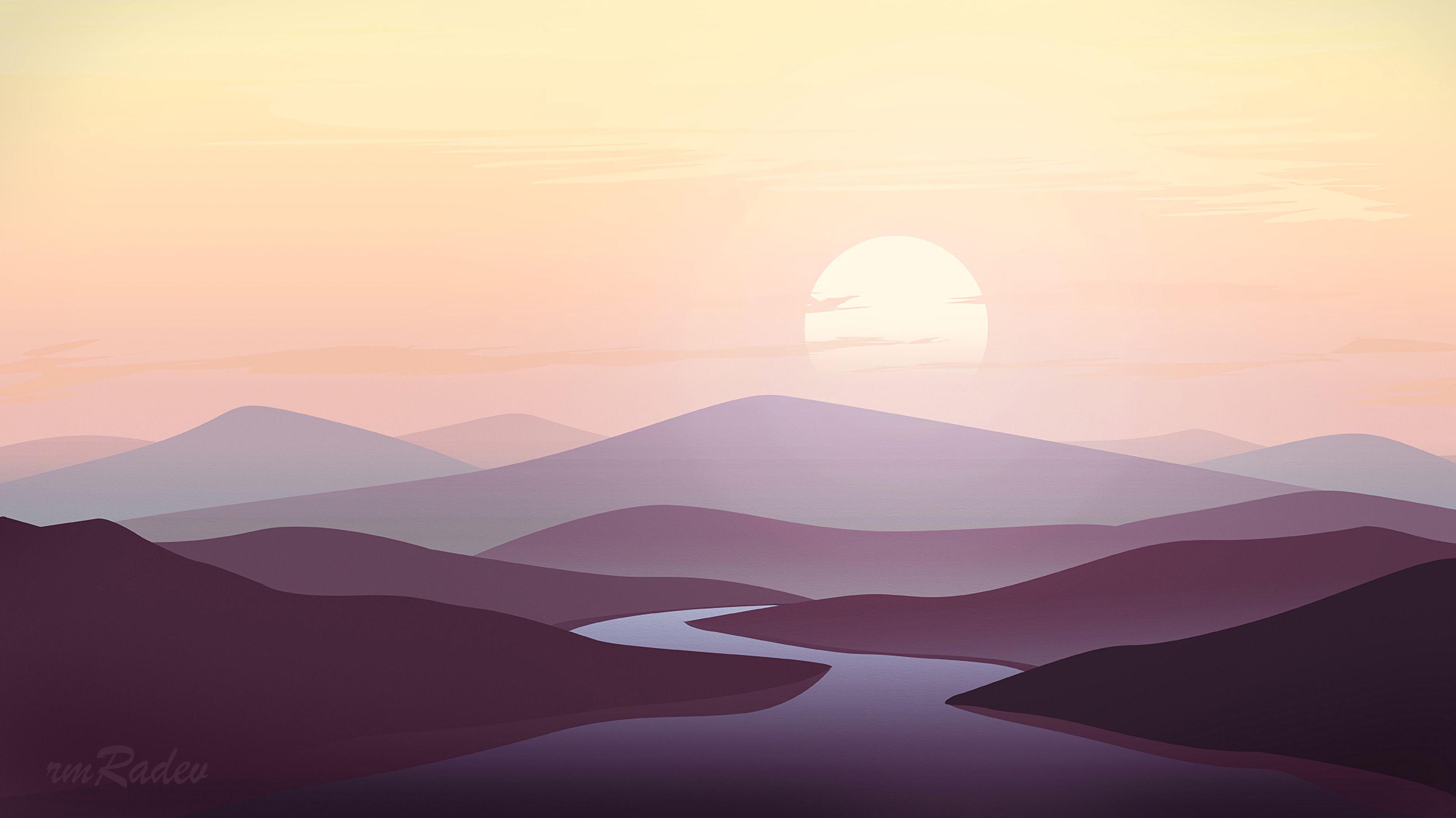 PC Wallpapers landscape, rivers, mountains, sunset Art