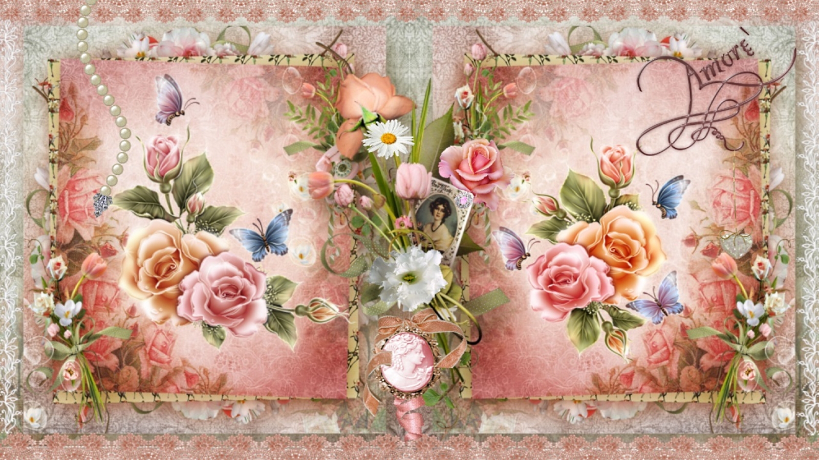 HD desktop wallpaper: Pink, Love, Flower, Rose, Vintage, Butterfly,  Artistic, Pearl, Mauve download free picture #735040