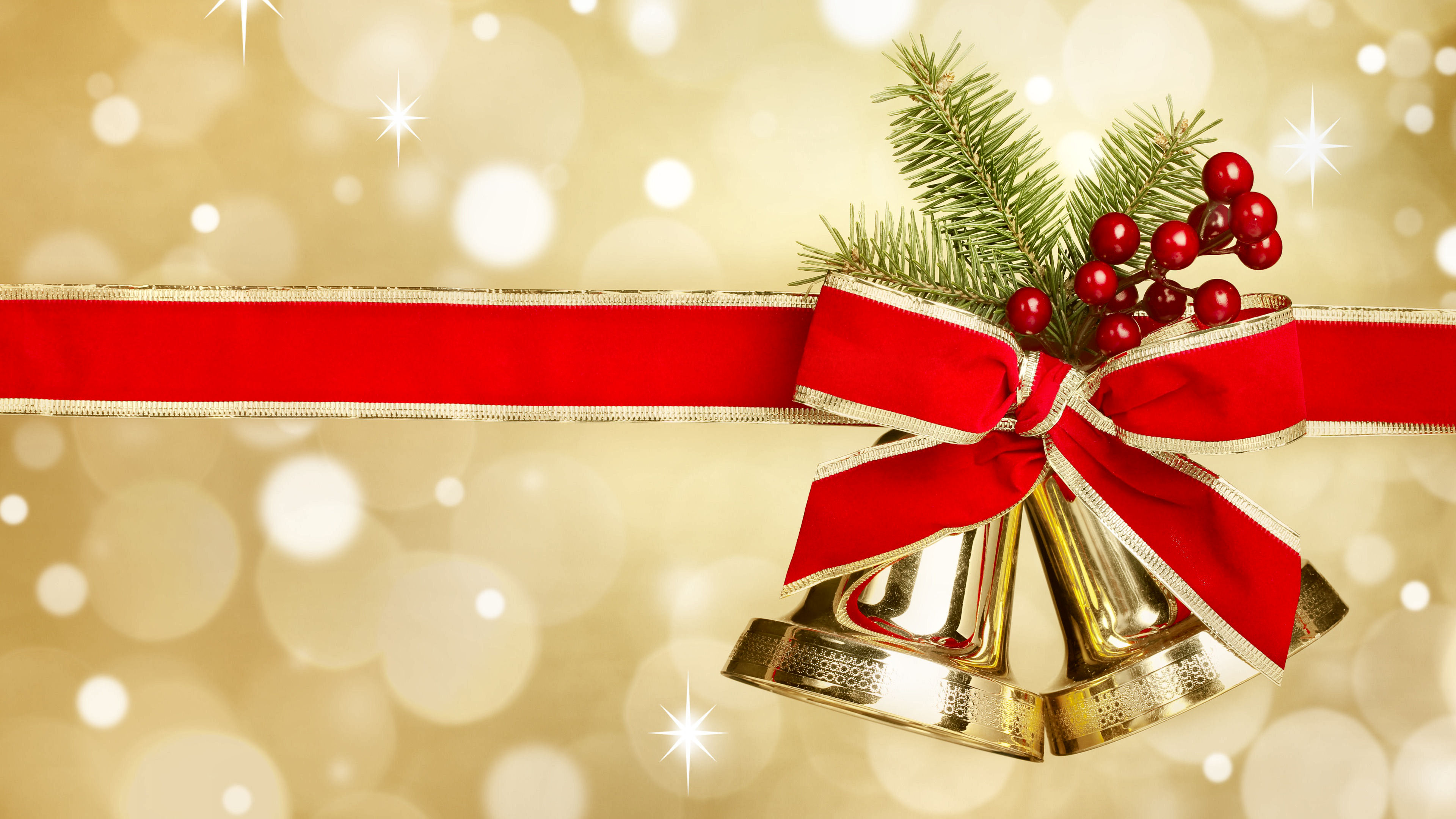 berry, bell, ribbon, holiday Golden HD Android Wallpapers