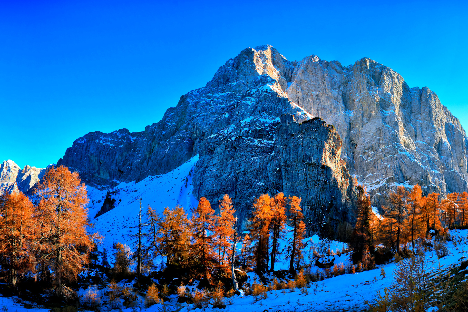 58411 скачать обои горный пейзаж, kranjska gora, природа, slovenia, горы, снег, небо - заставки и картинки бесплатно