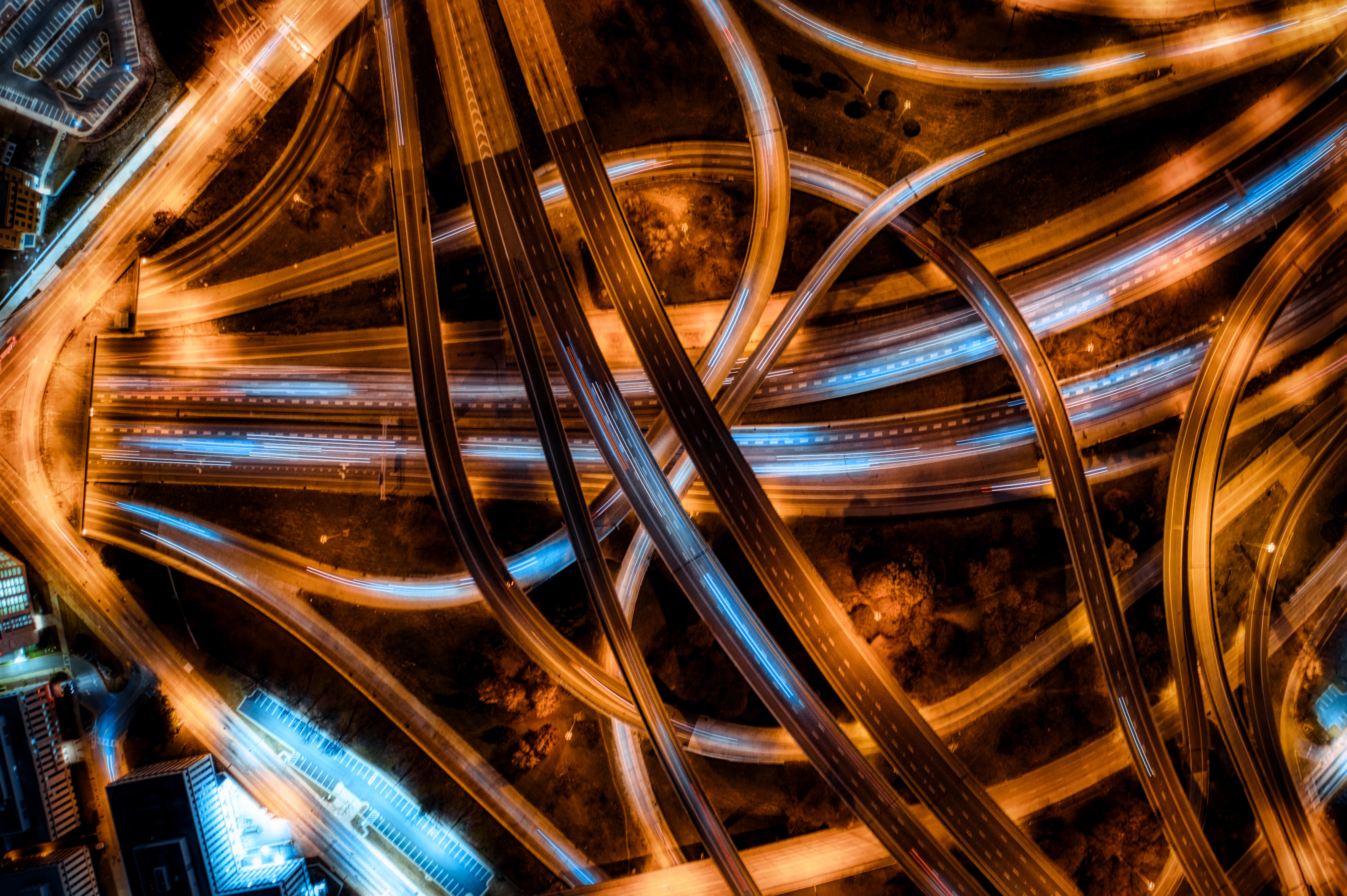 roads, view from above, miscellanea, miscellaneous, backlight, illumination, confused, intricate, interchange, denouement