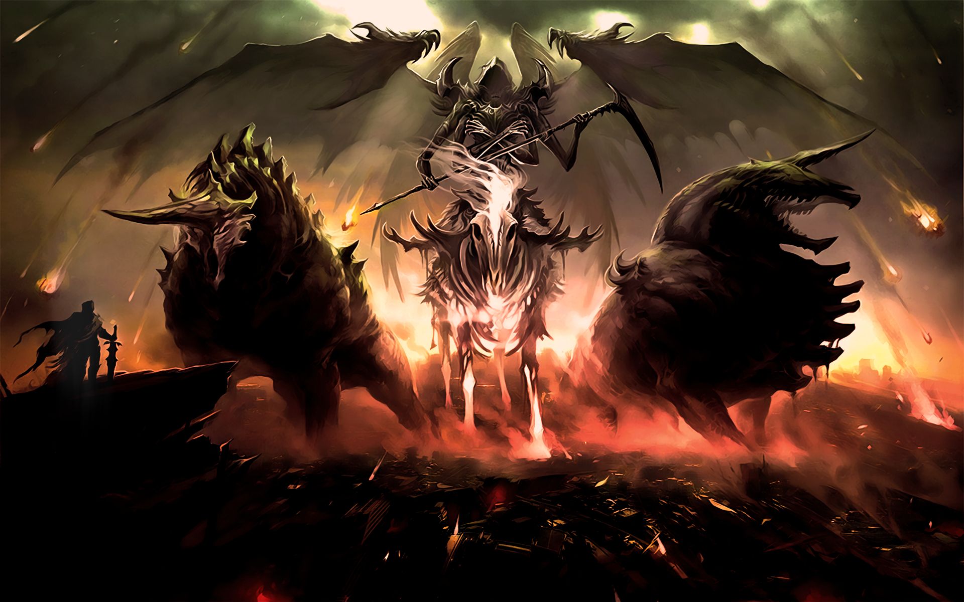 dark, grim reaper, beast, creature, fire, wings