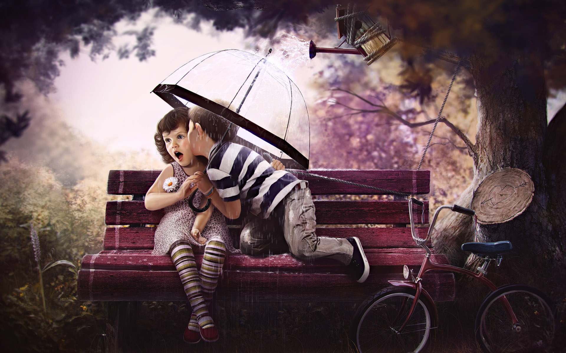 artistic, umbrella, bike, kiss, love