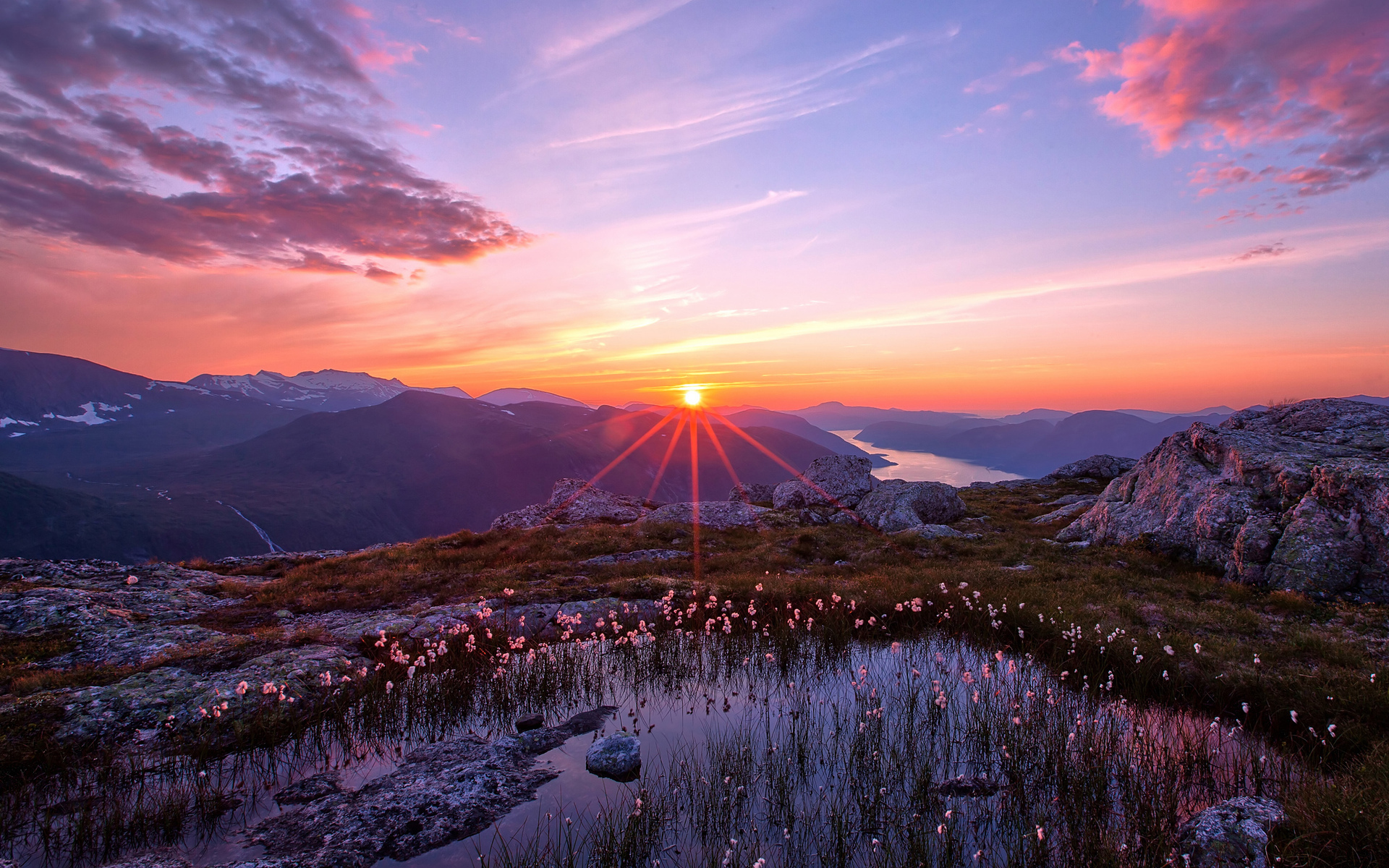 sunset mountains landscape