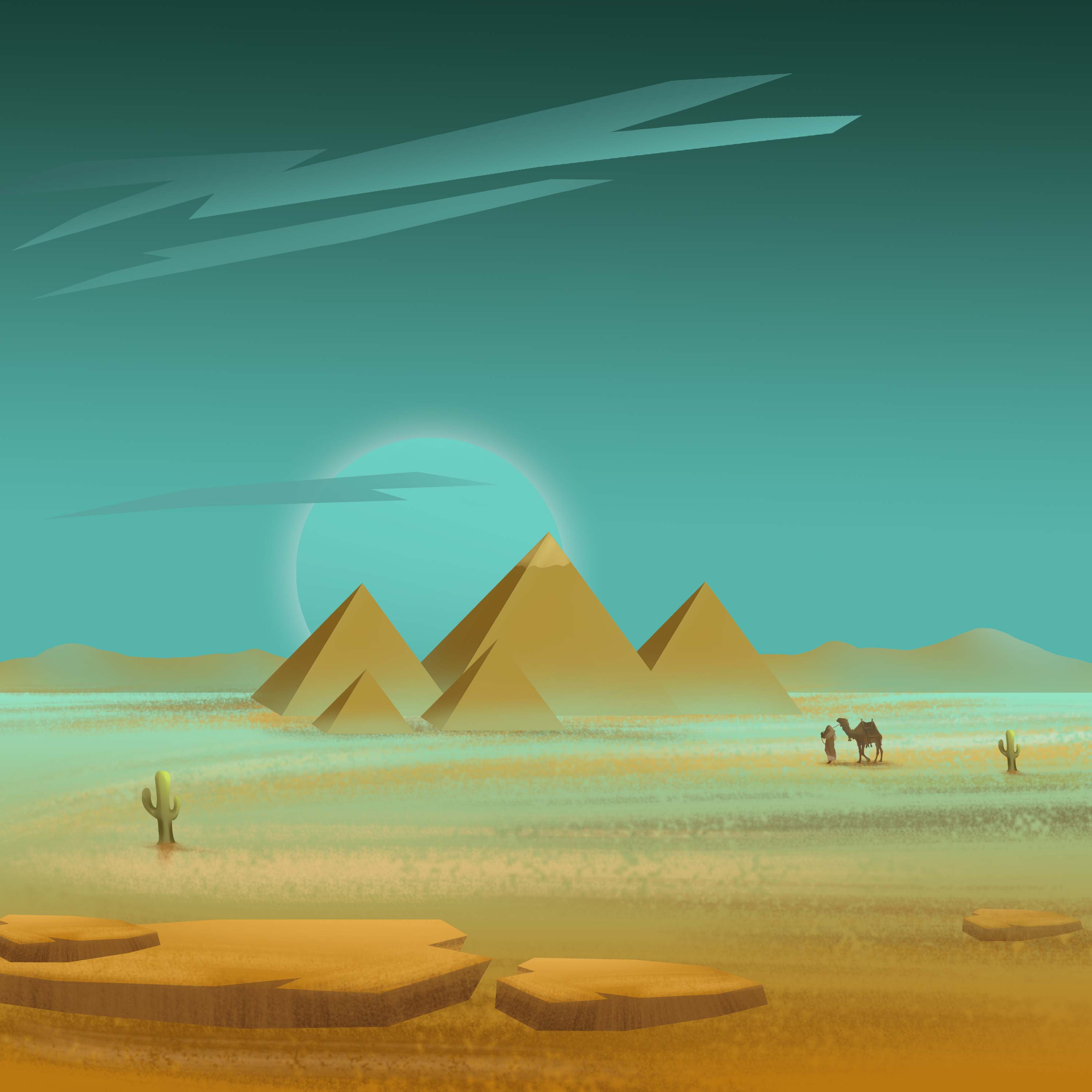 wayfarer, pyramids, desert, art Free HD pic