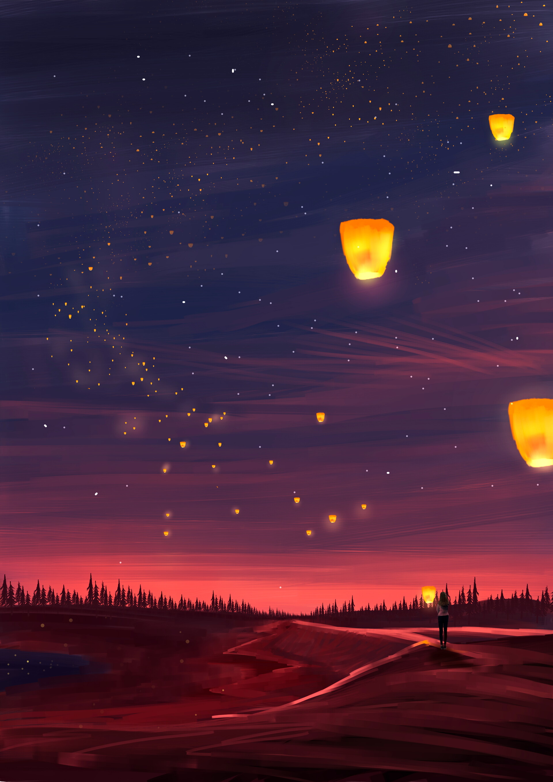 night, art, lights, dark, lanterns lock screen backgrounds