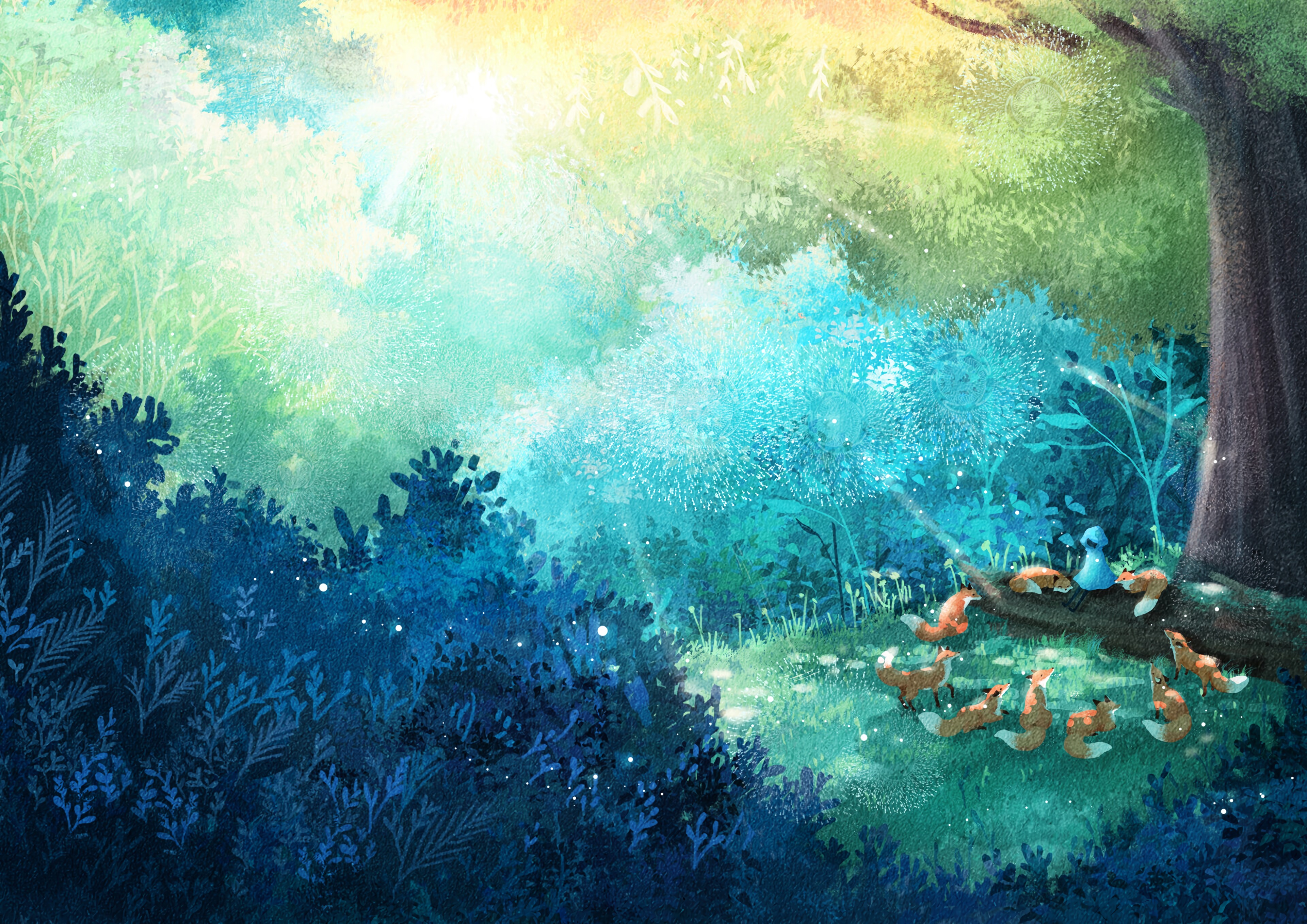 fox, art, forest Family HQ Background Images