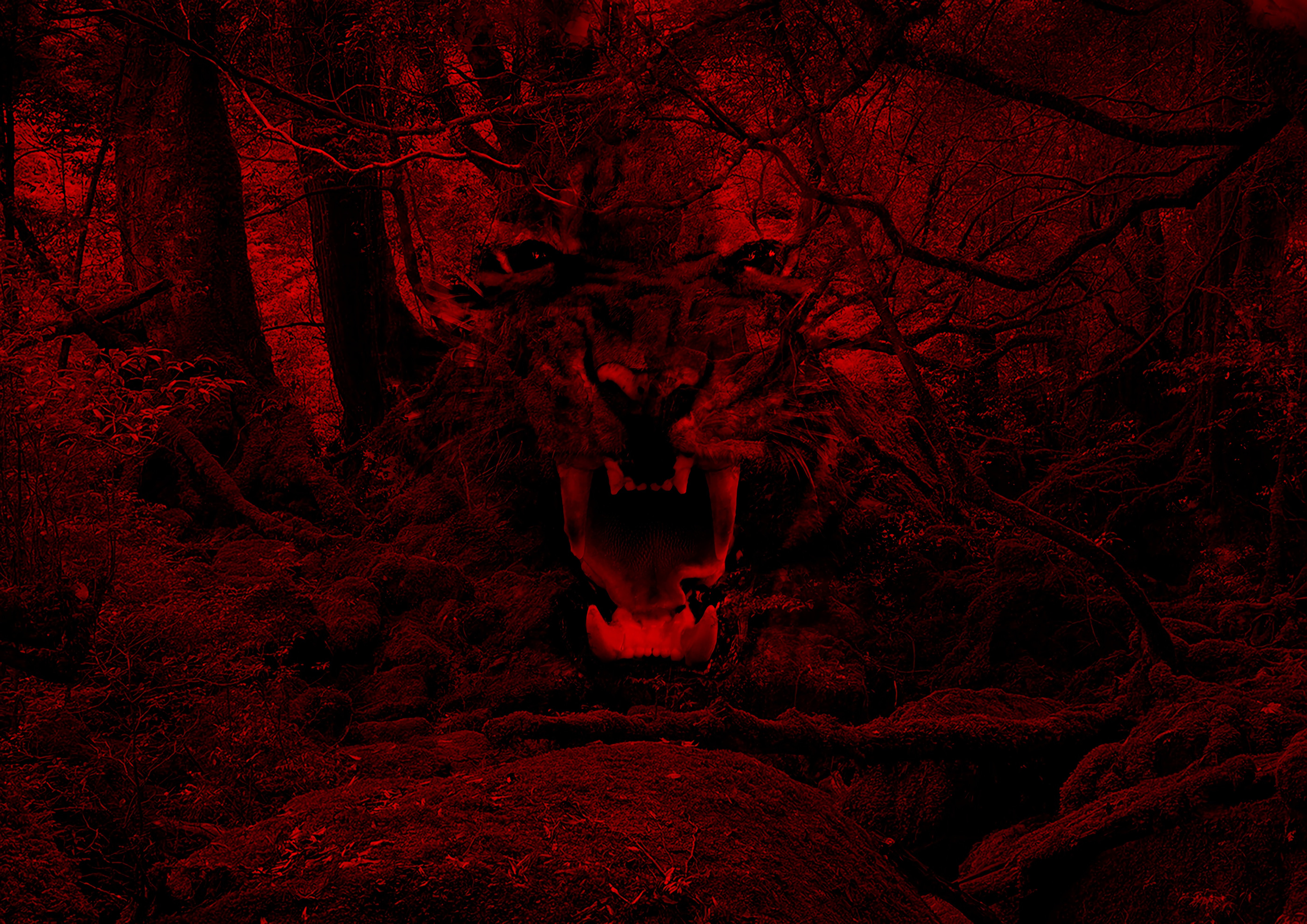 tiger, red, art, fangs, to fall, mouth Phone Background