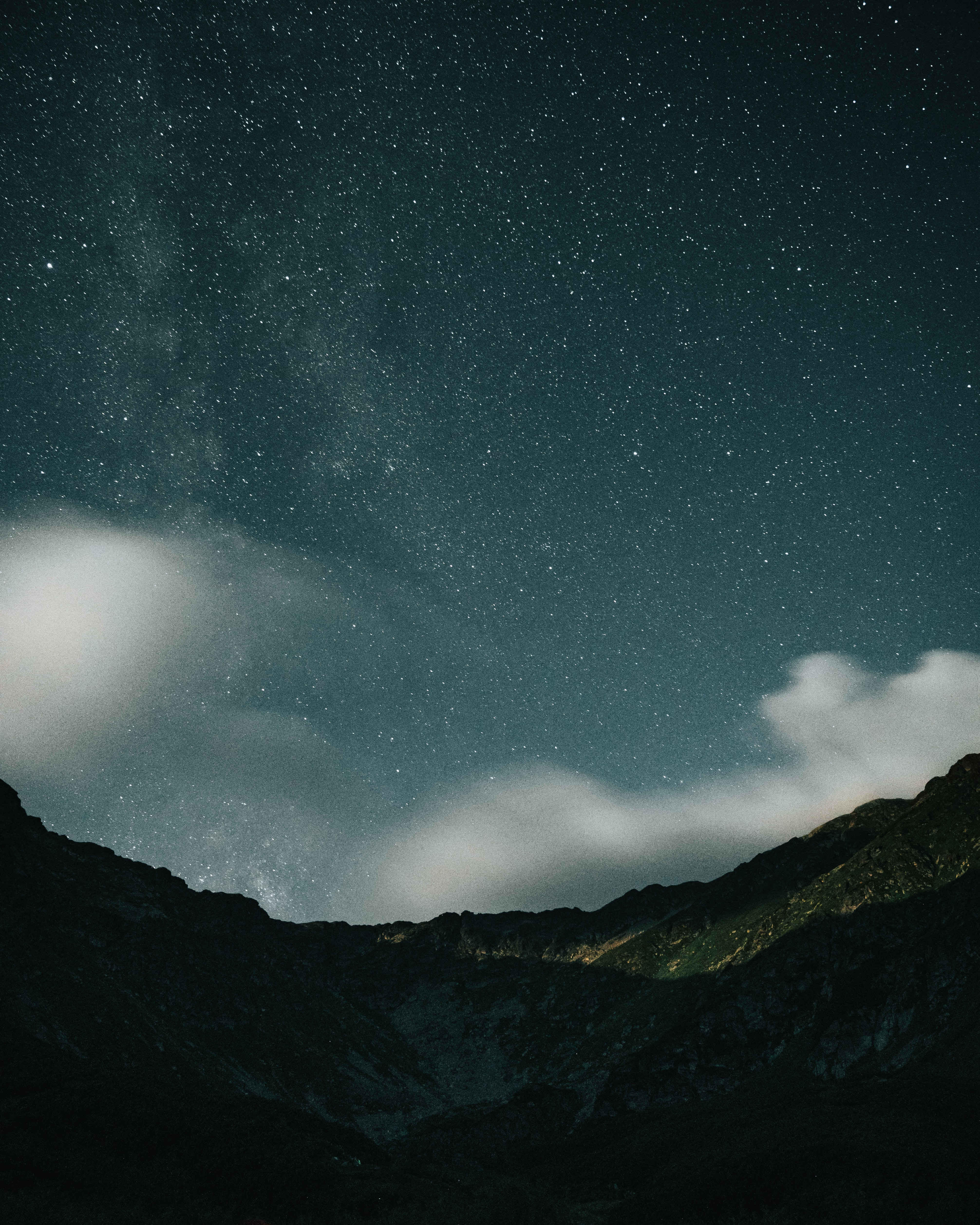 clouds, nature, mountains, stars, night, rocks, starry sky