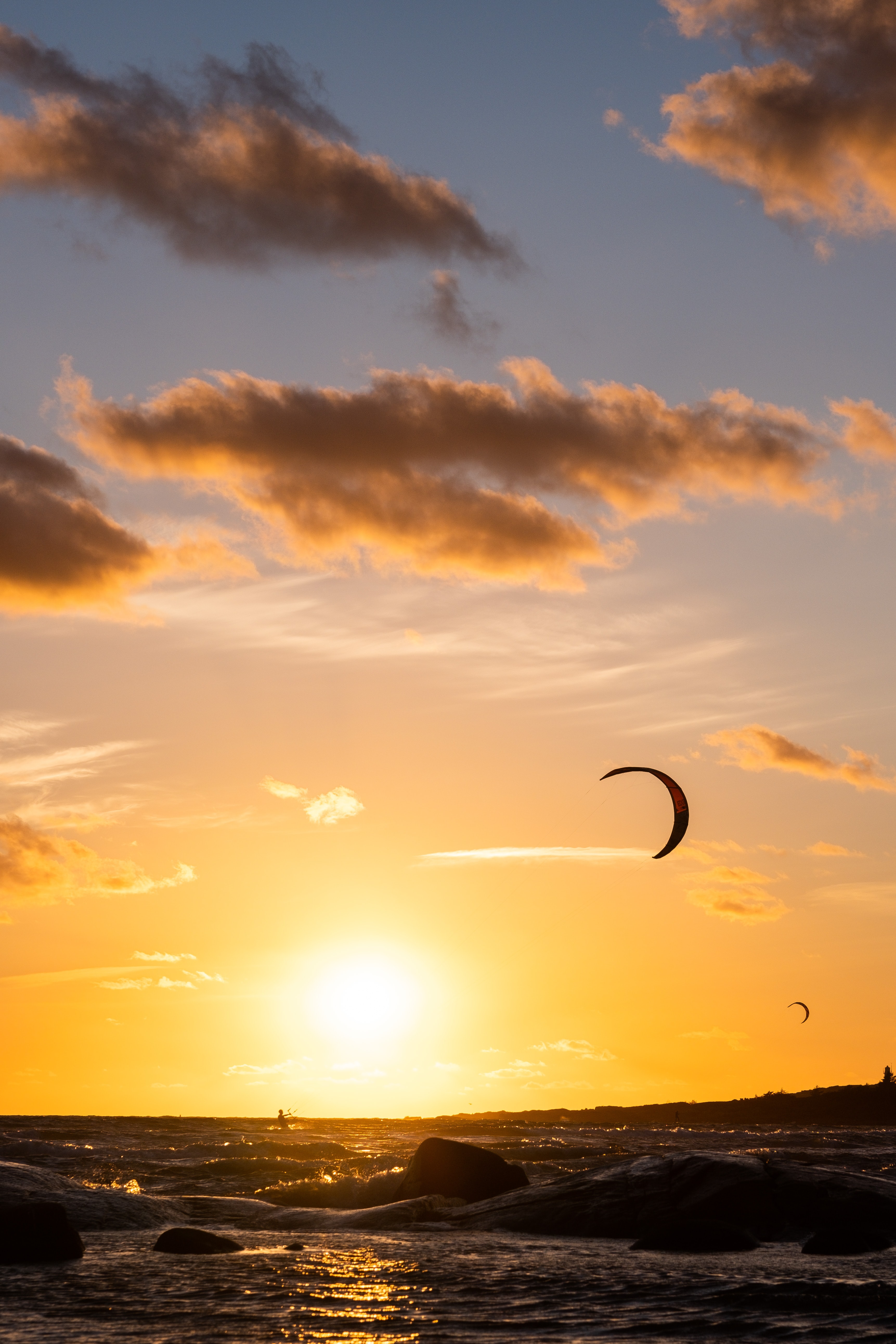 sunset, sky, sea, miscellanea, miscellaneous, paragliding, paraglider QHD