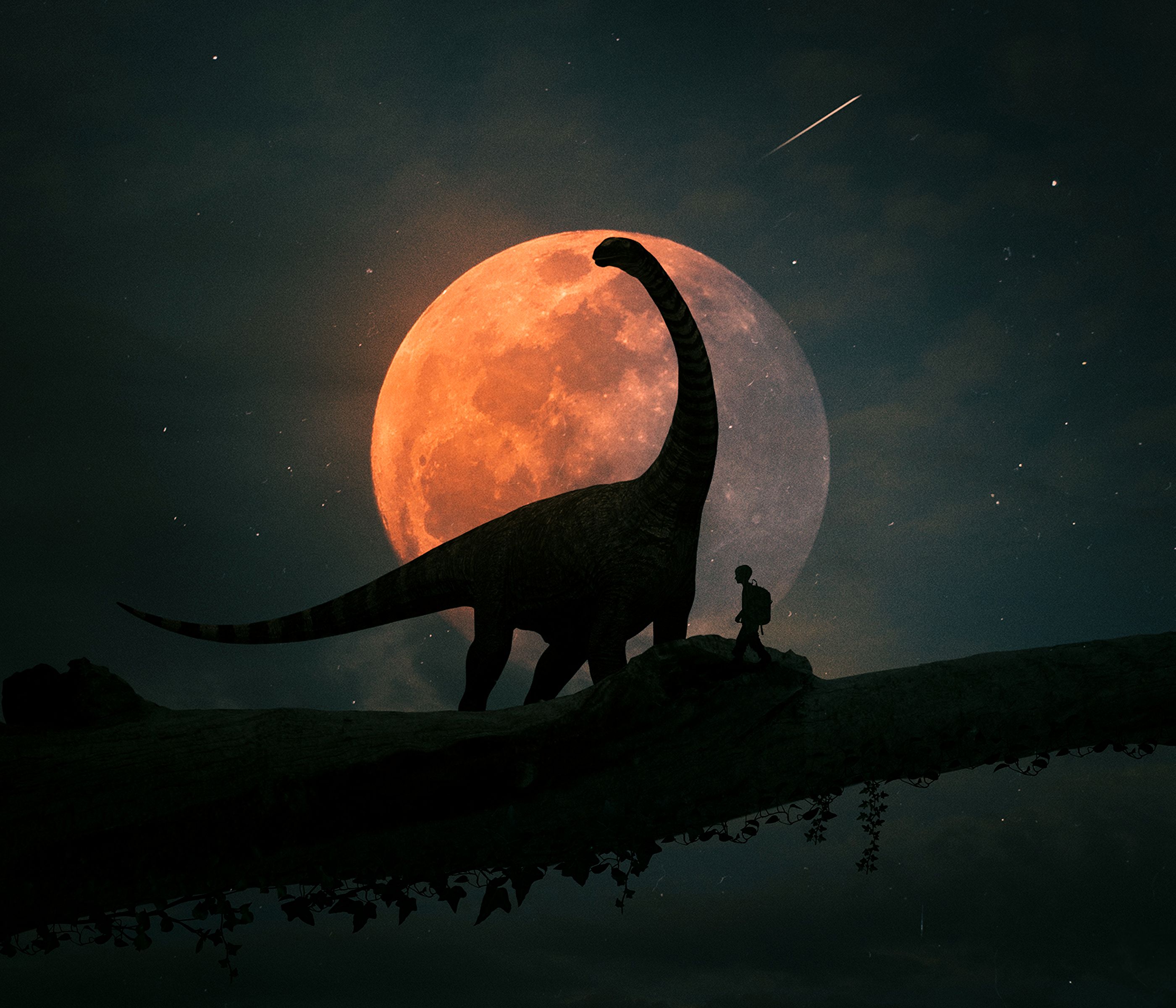 Laden Sie das Planet, Kunst, Dunkel, Silhouetten, Planeten, Photoshop, Dinosaurier-Bild kostenlos auf Ihren PC-Desktop herunter
