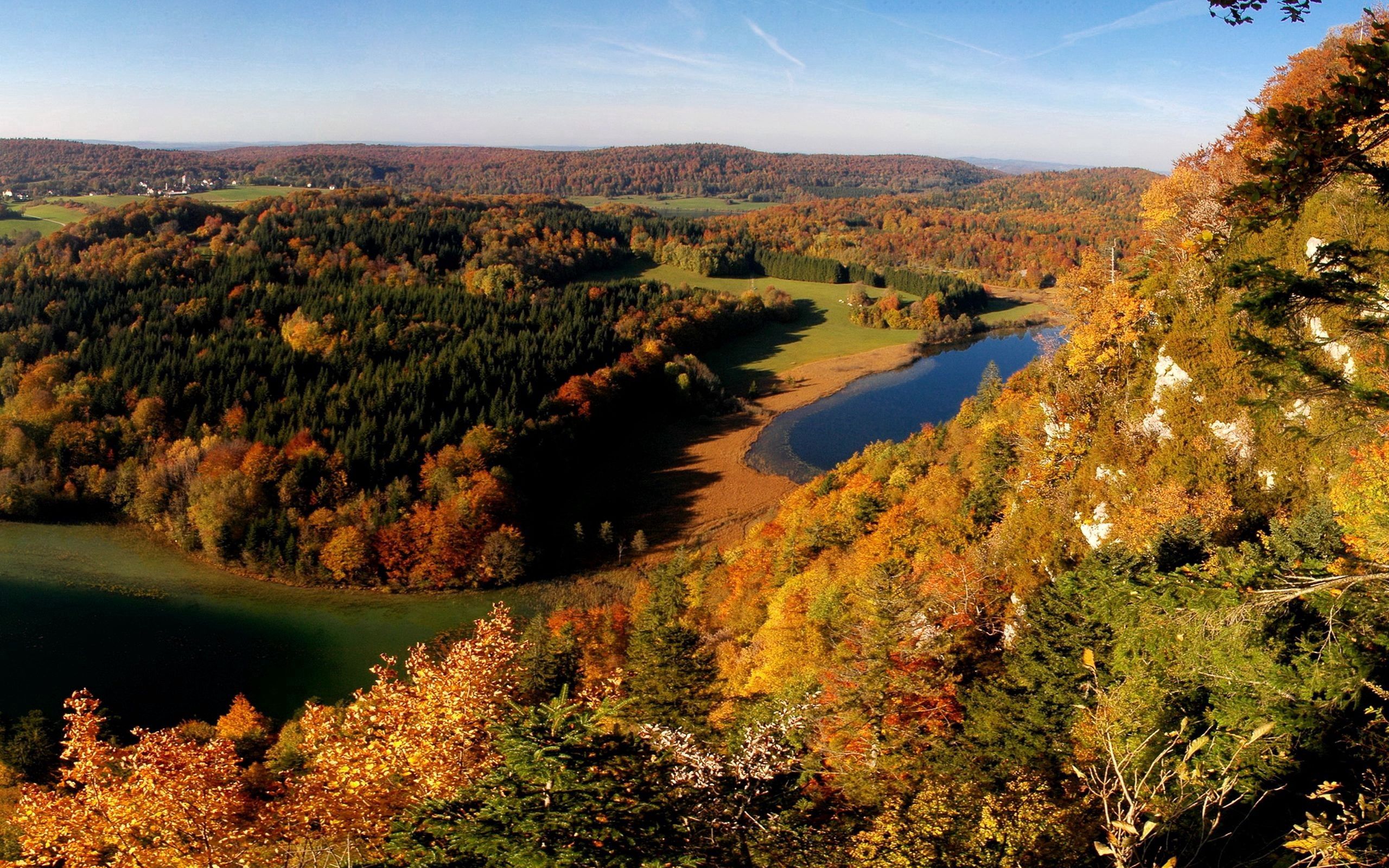 Widescreen image rivers, nature, view from above, autumn