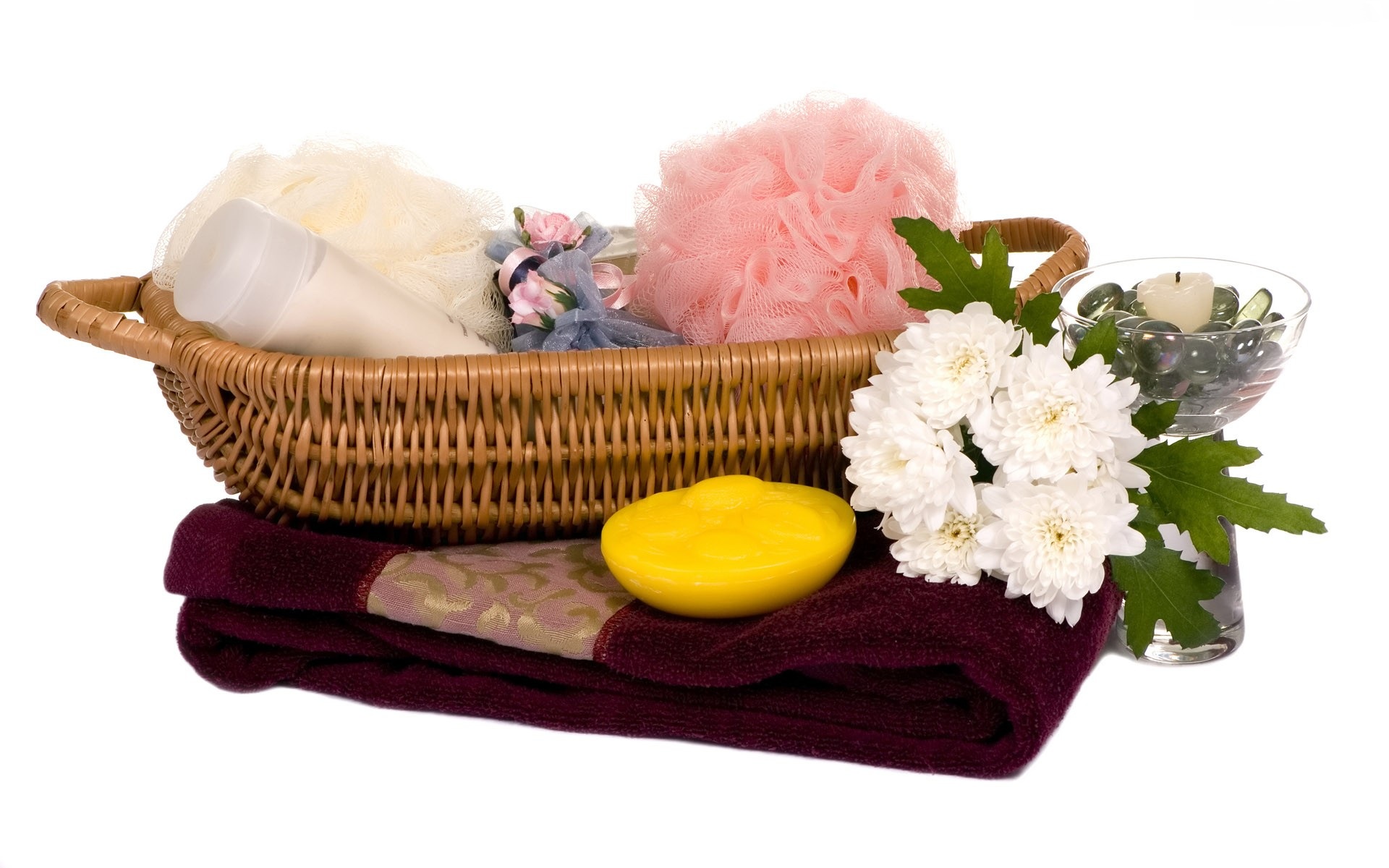 spa, towel, flower, still life Basket HQ Background Images