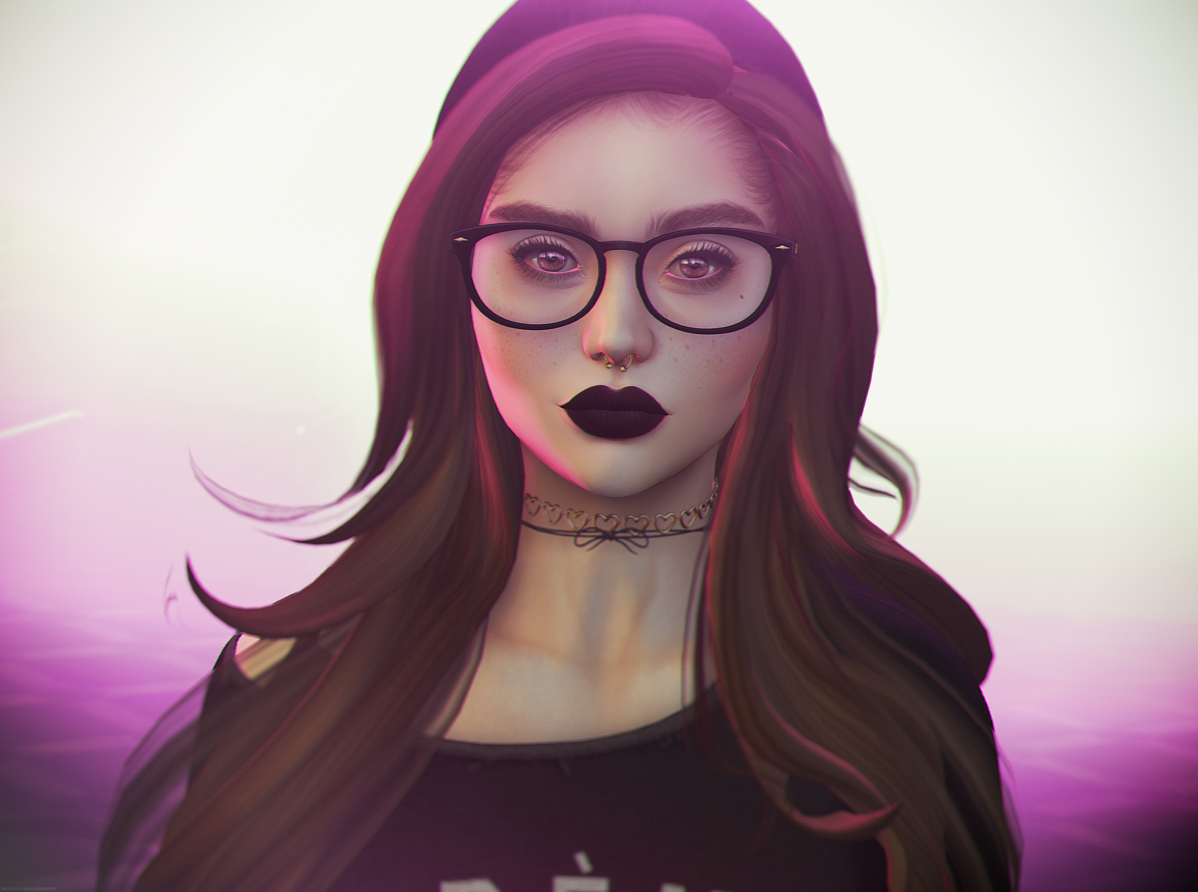 62983 Screensavers and Wallpapers Girl for phone. Download girl, 3d, art, glasses, spectacles, face, piercing pictures for free