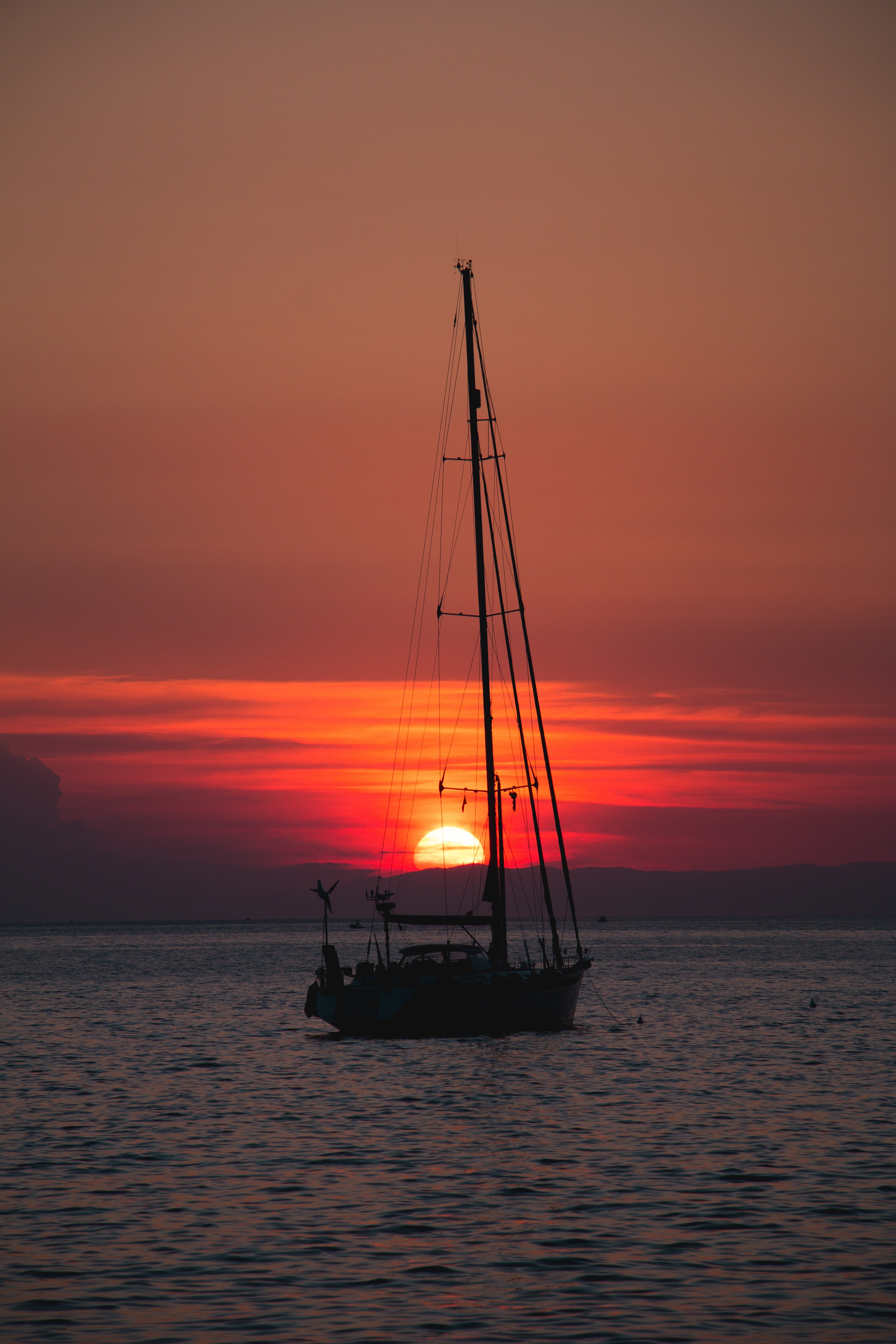 sunset, boat, sea, twilight, miscellanea, miscellaneous, dusk download HD wallpaper