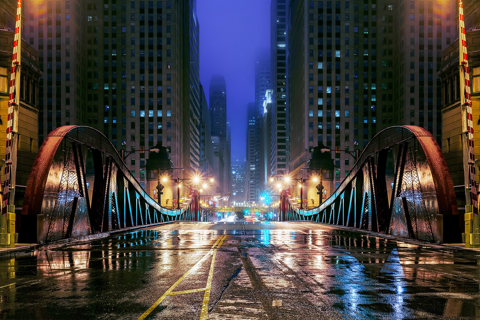 night, chicago, cities, bridge, illinois, street, man made, usa, city