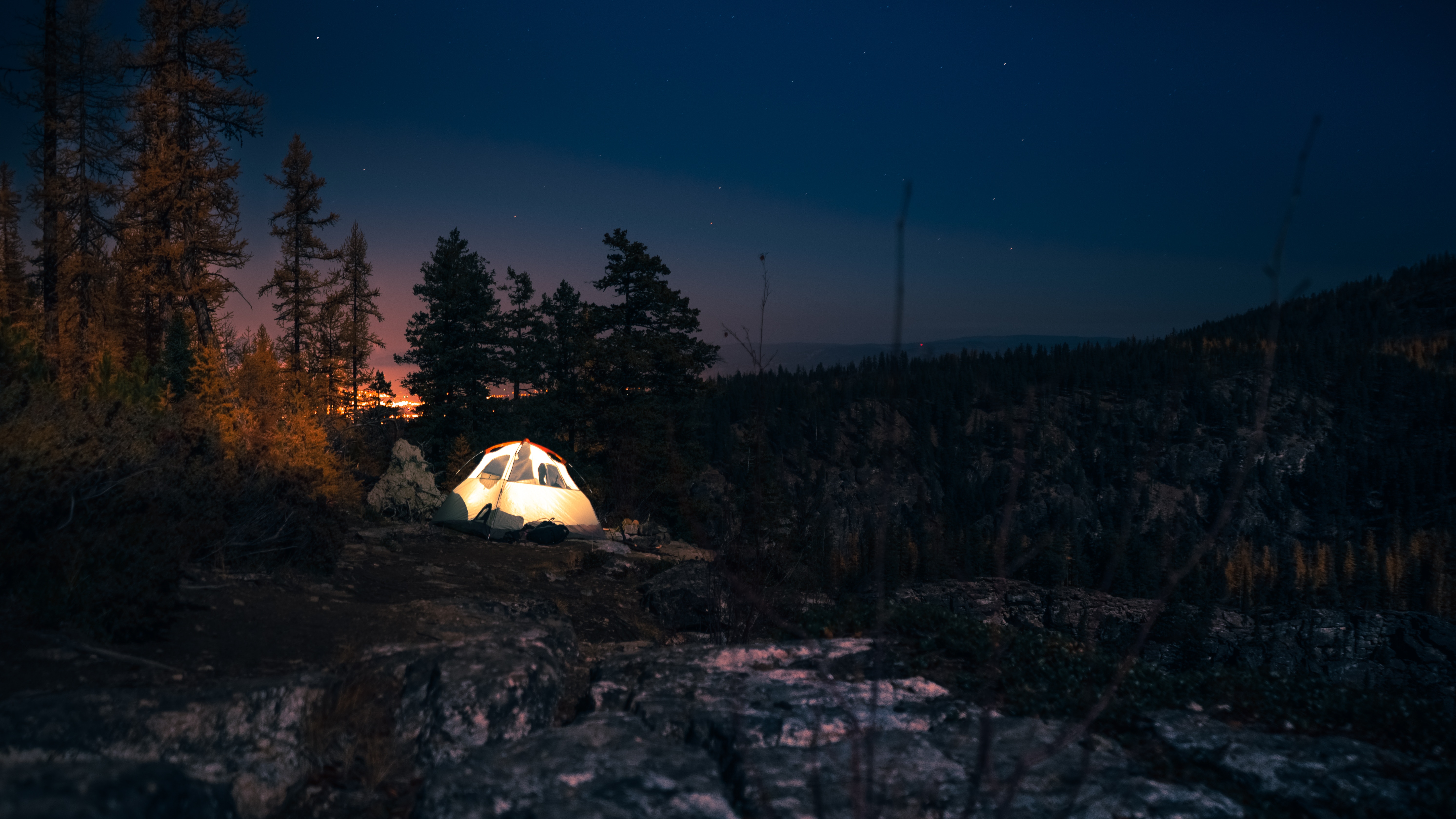 starry sky, tent, trees, campsite Free HD pic